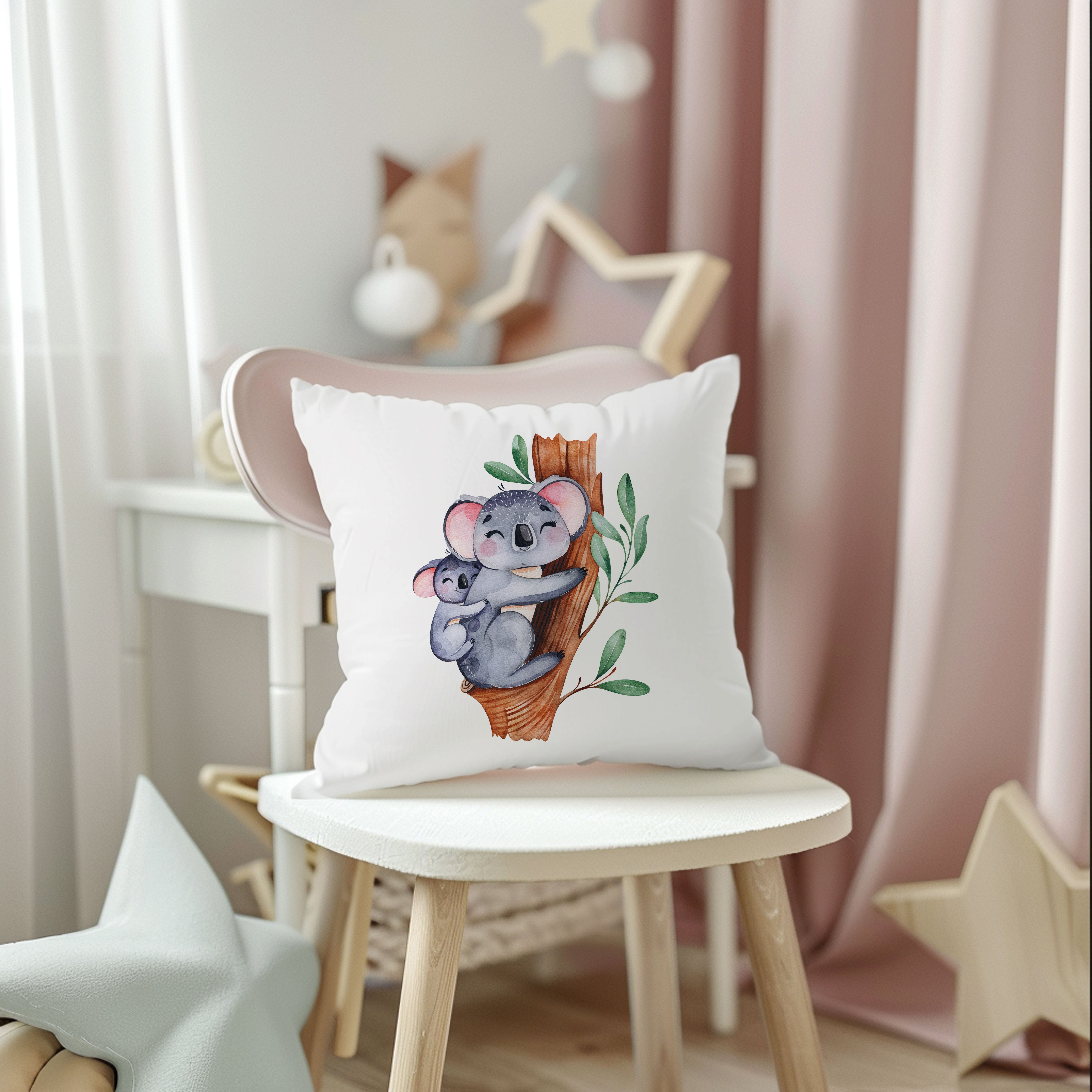 Evmila Pembe Koala Desenli Kırlent Kılıfı