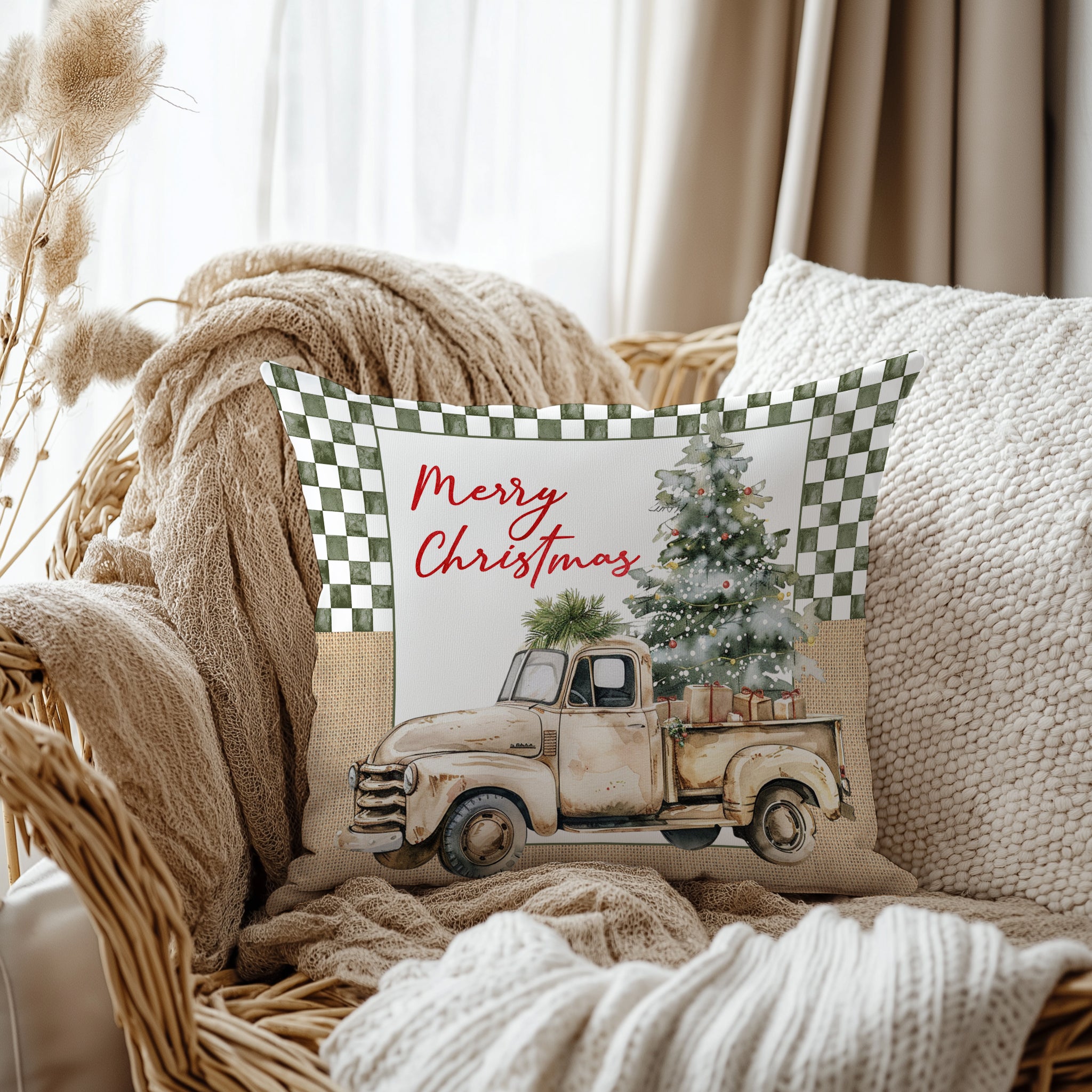 Evmila Yeni Yıl Desenli Kırlent Kılıfı