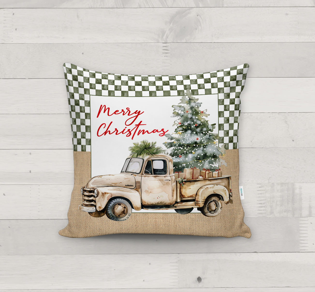 Evmila Yeni Yıl Desenli Kırlent Kılıfı