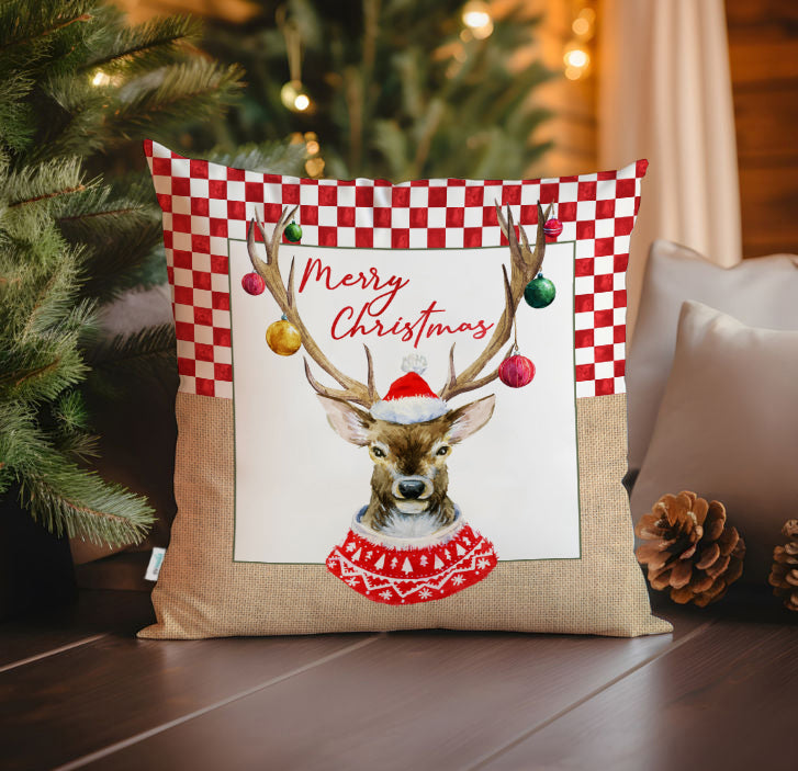 Evmila Yeni Yıl Desenli Kırlent Kılıfı