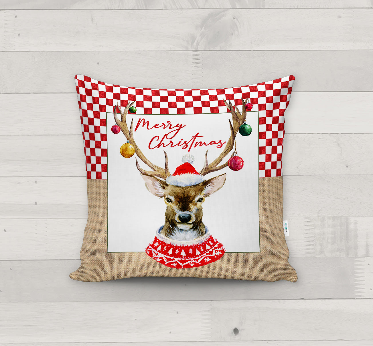 Evmila Yeni Yıl Desenli Kırlent Kılıfı