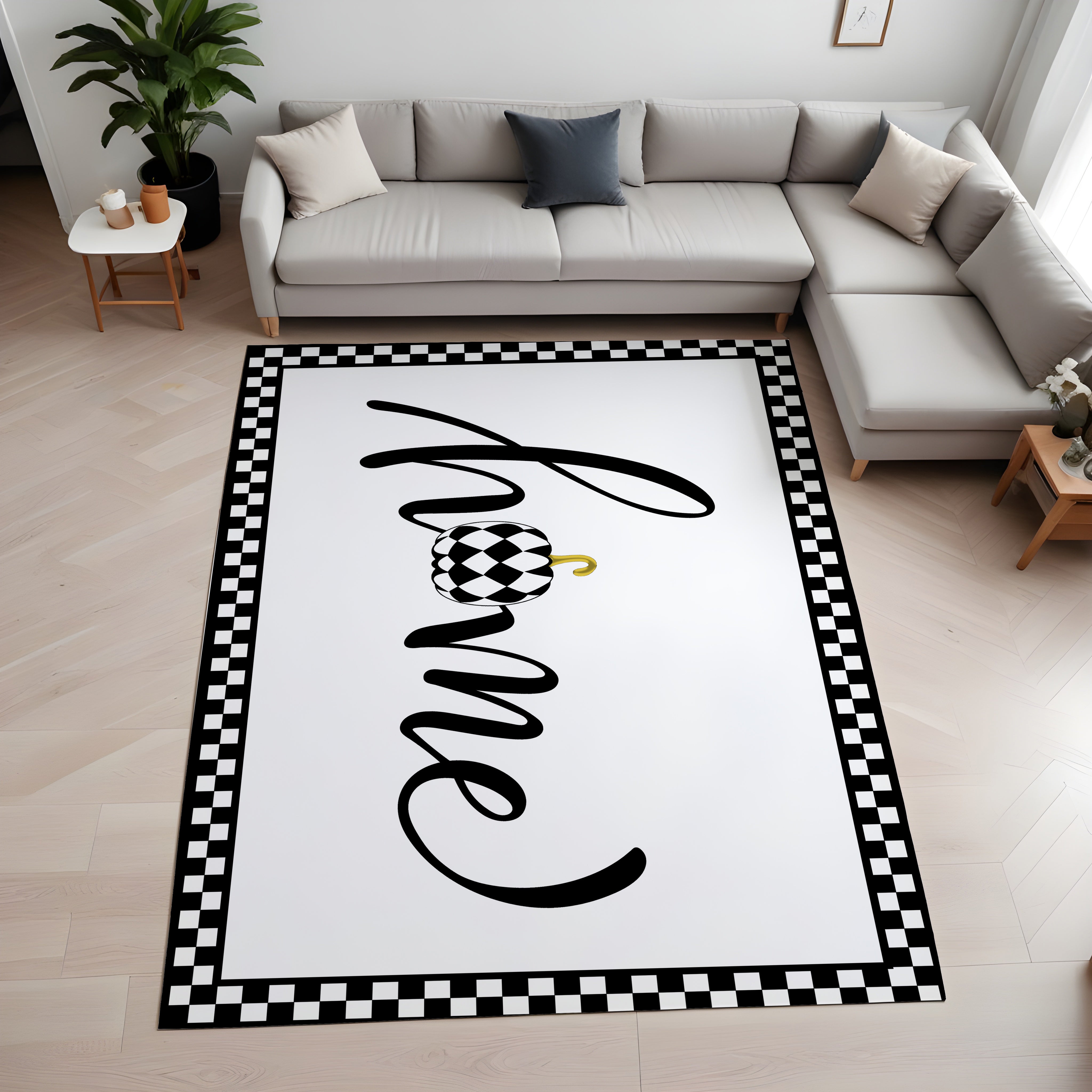 Evmila Siyah Bordür Home Desenli Modern Halı