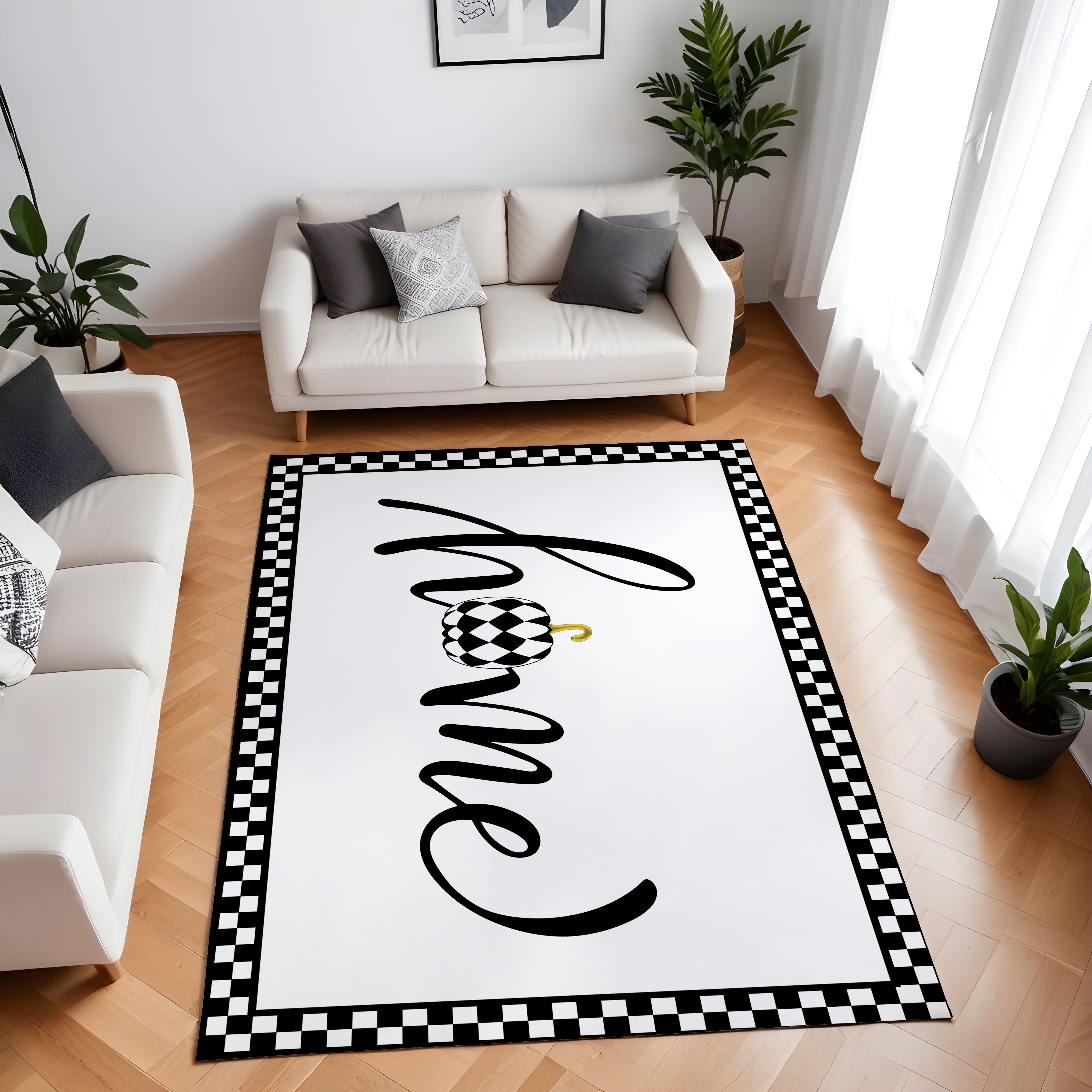 Evmila Siyah Bordür Home Desenli Modern Halı