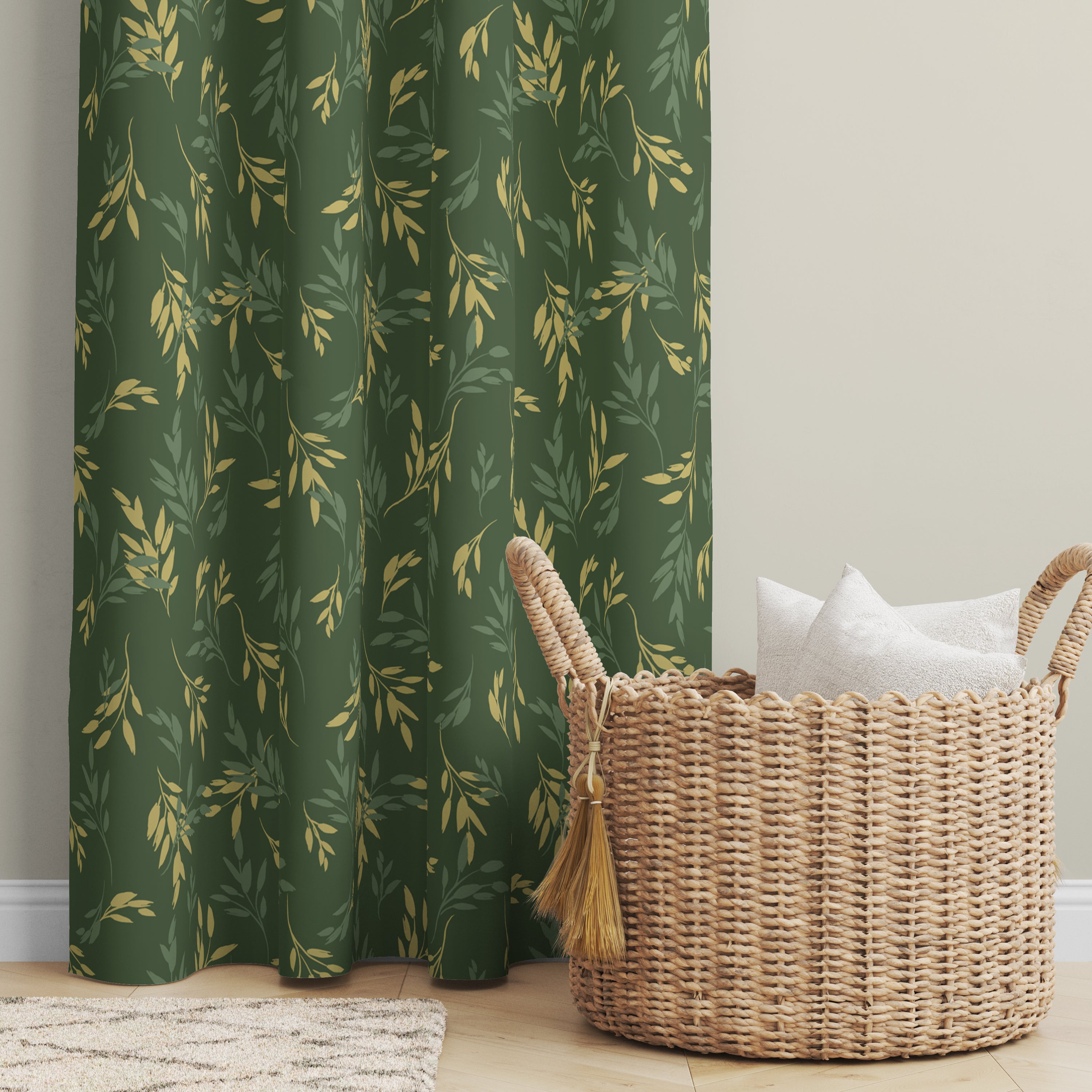 Evmila Minik Yapraklar Desenli Fon Perde