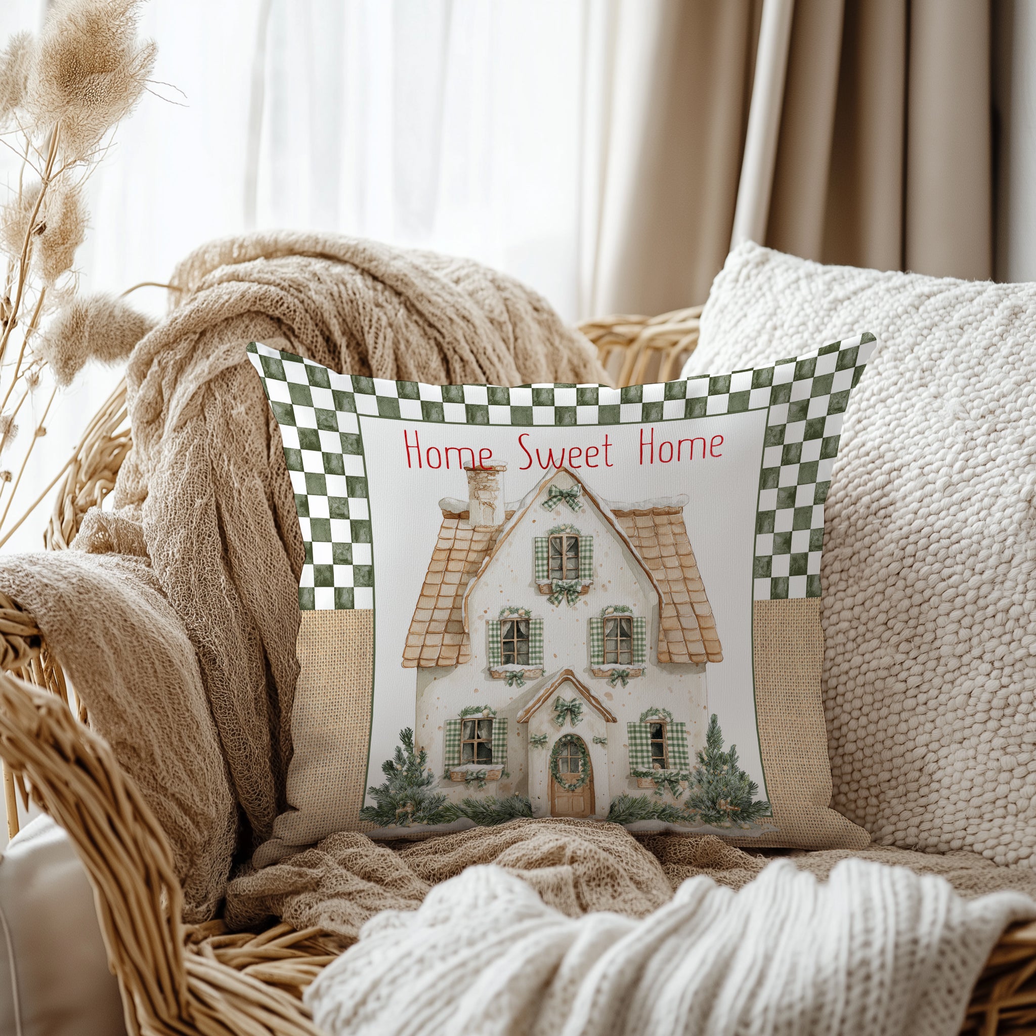 Evmila Yeni Yıl Desenli Kırlent Kılıfı