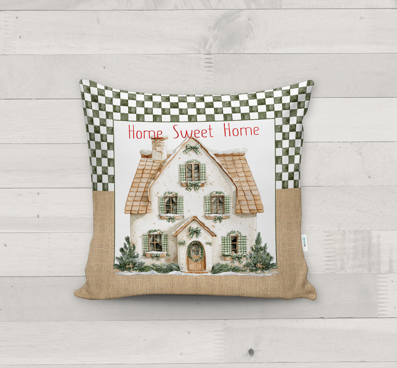 Evmila Yeni Yıl Desenli Kırlent Kılıfı