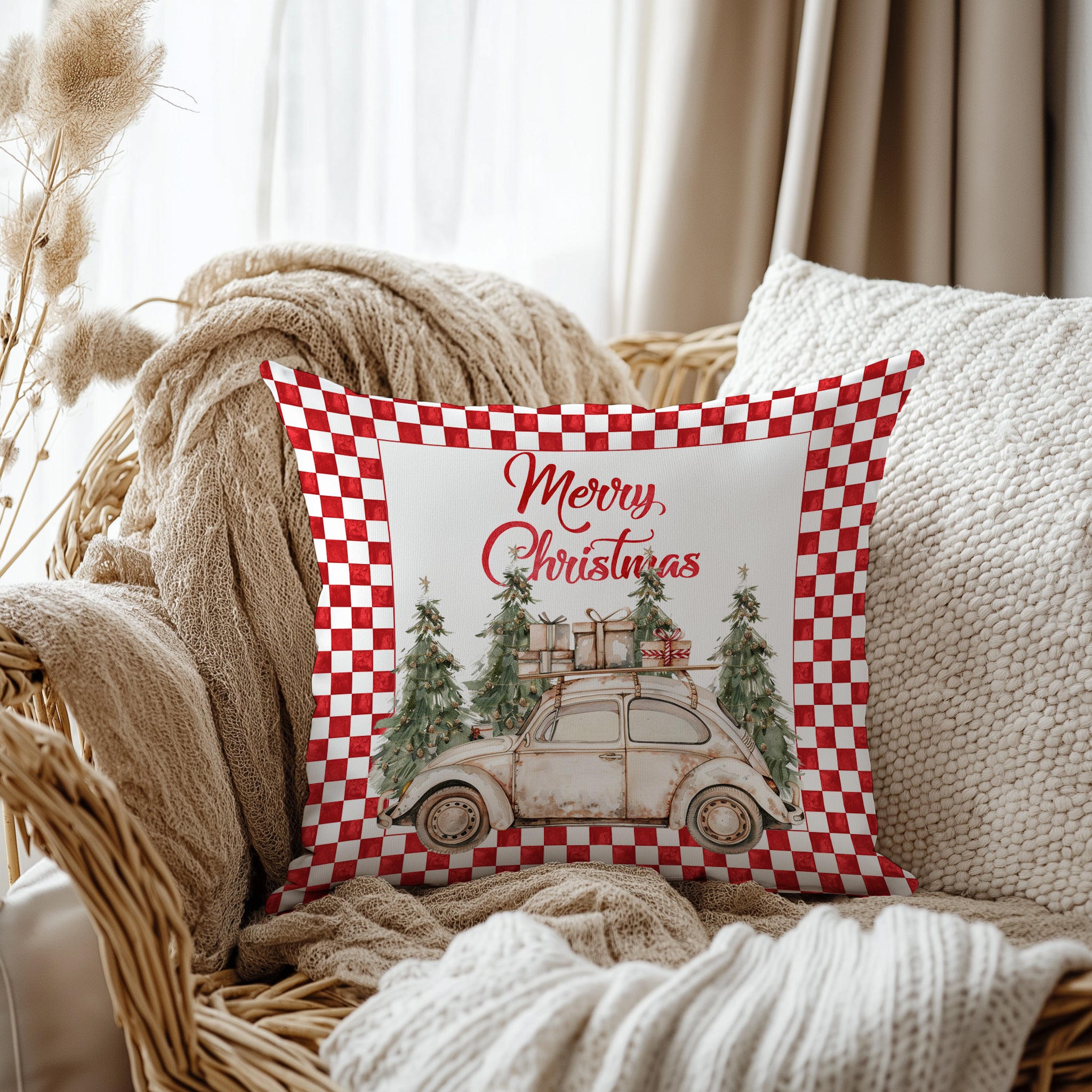 Evmila Yeni Yıl Desenli Kırlent Kılıfı