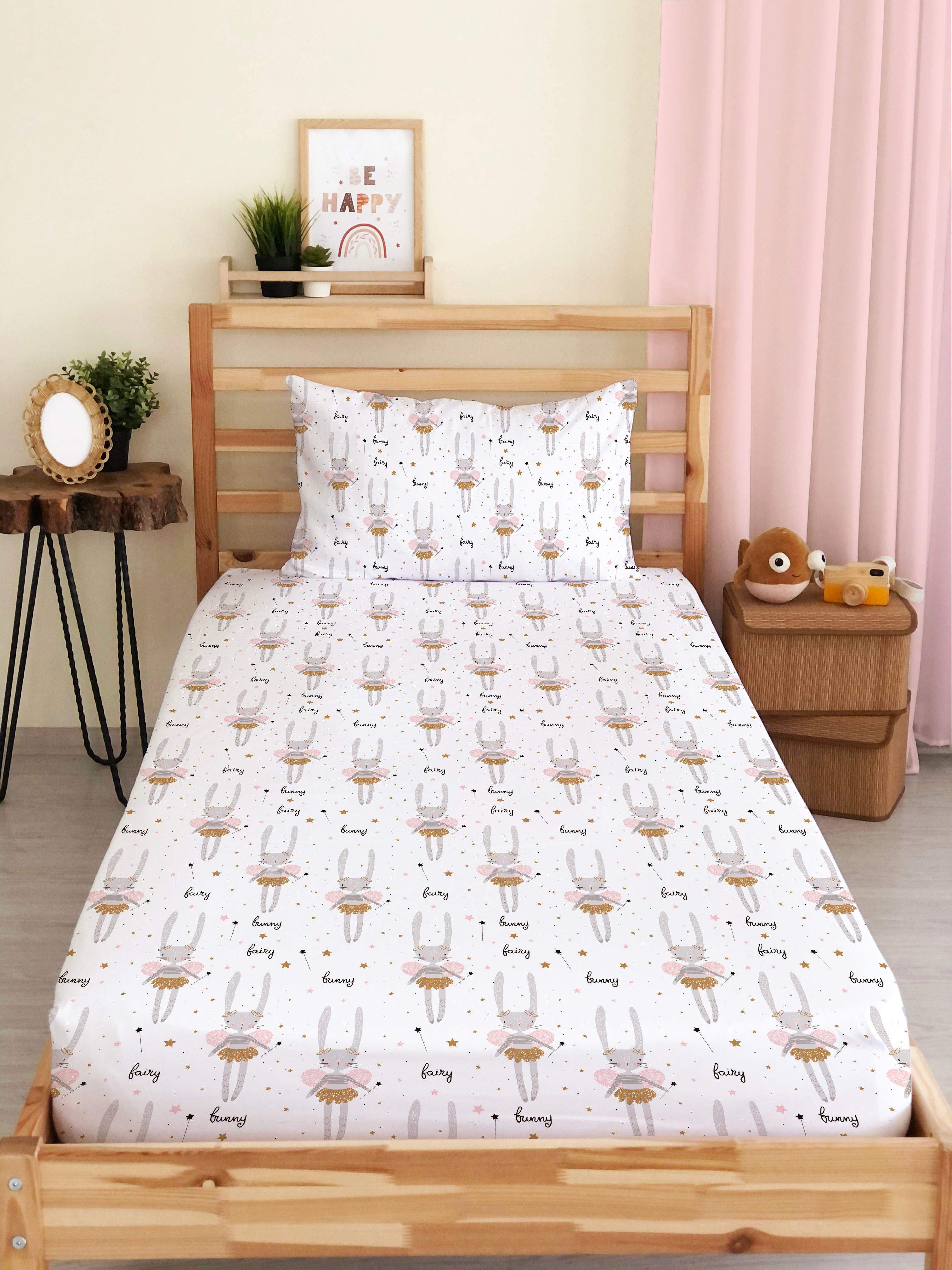 Evmila Rabbit Patterned Elastic Sheet Pillowcase Set