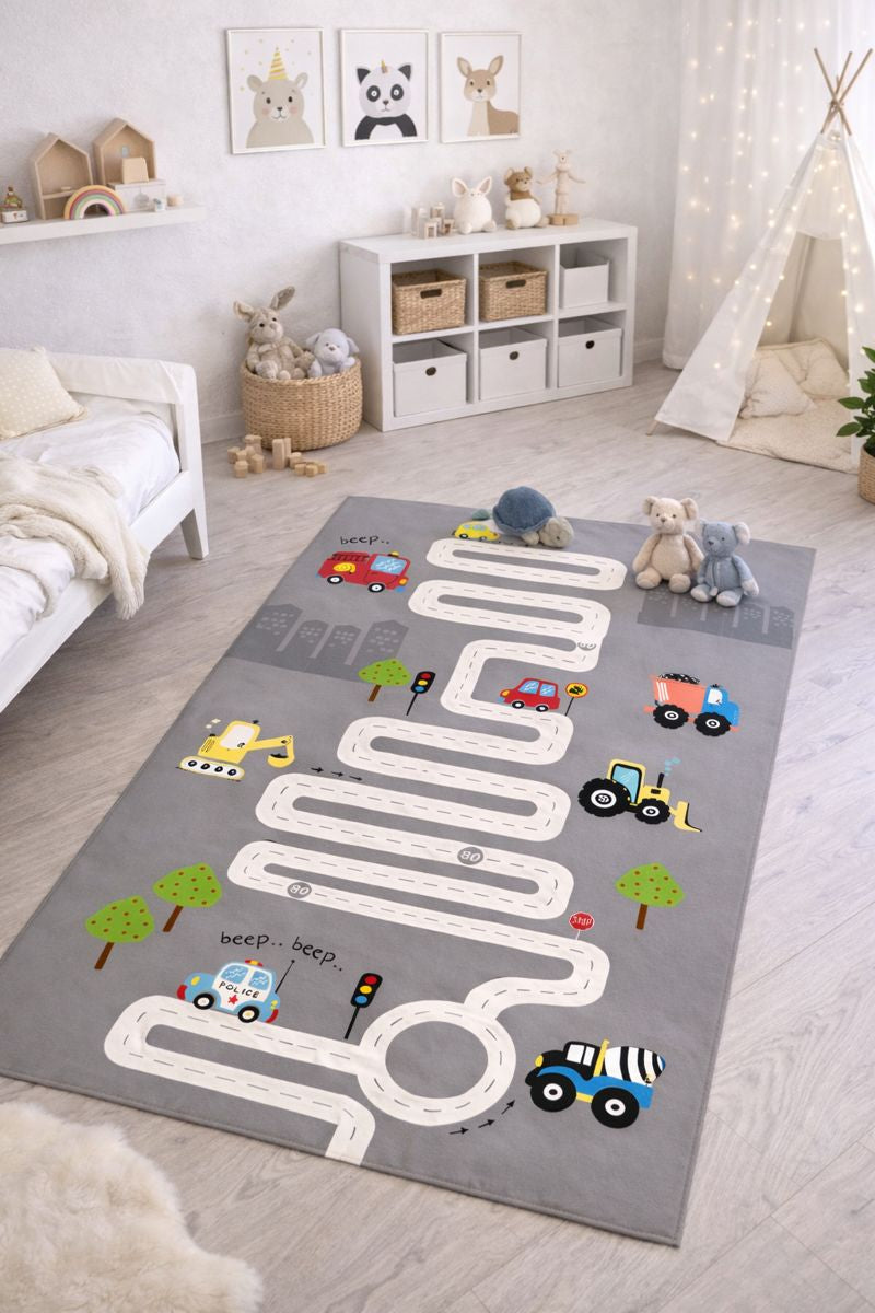 Evmila Trafik Desenli Çocuk Halısı
