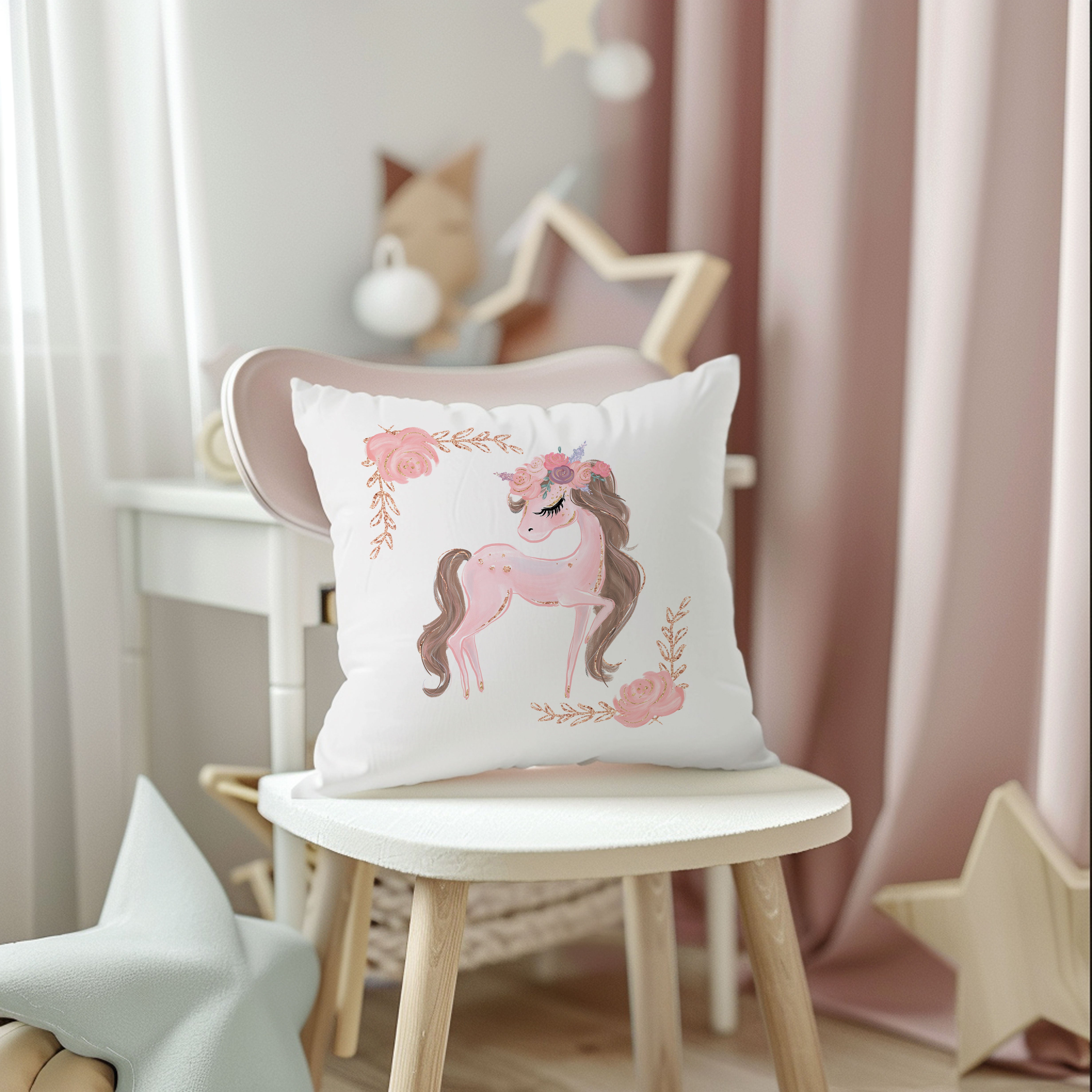 Evmila Unicorn Desenli Kırlent Kılıfı