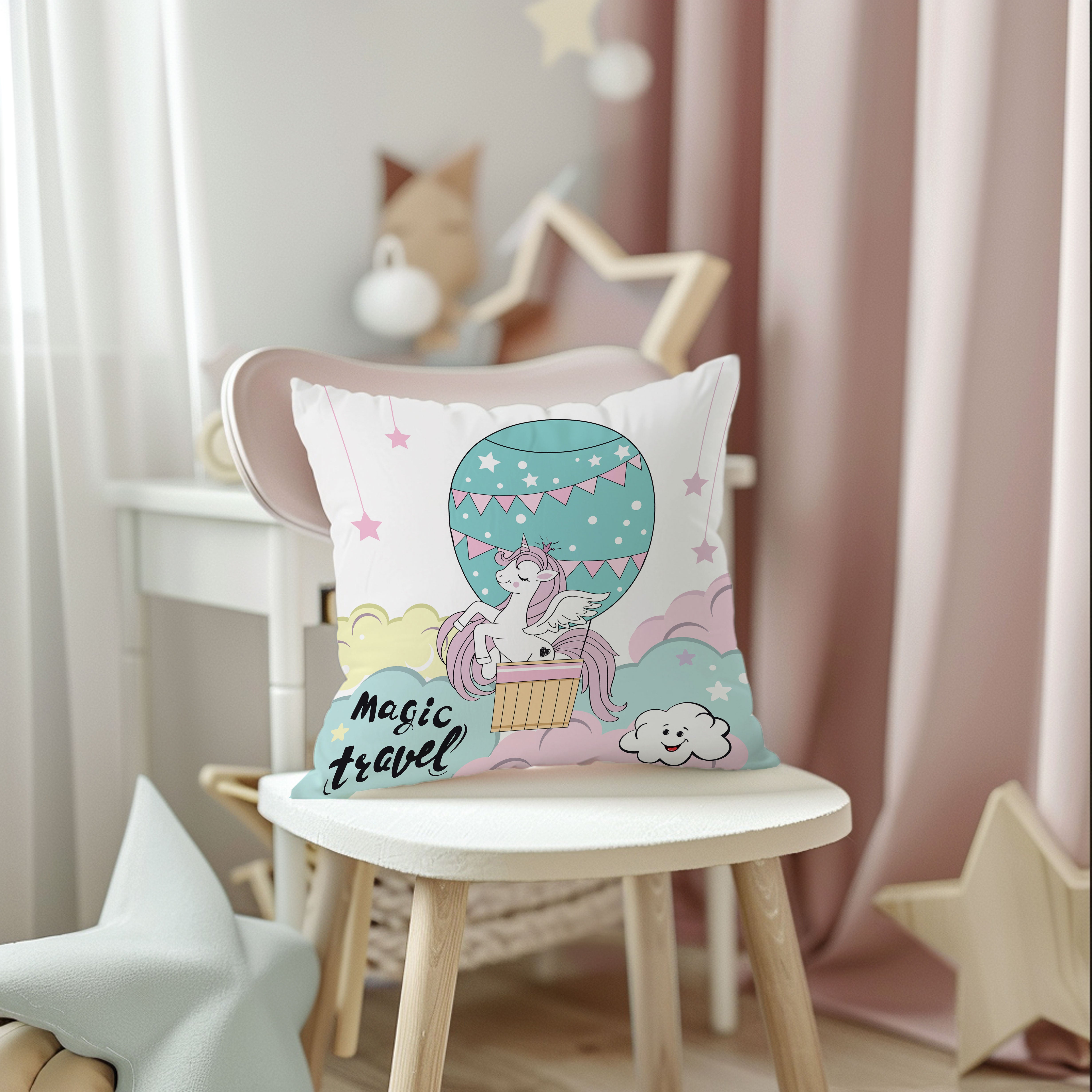 Evmila Unicorn Desenli Kırlent Kılıfı