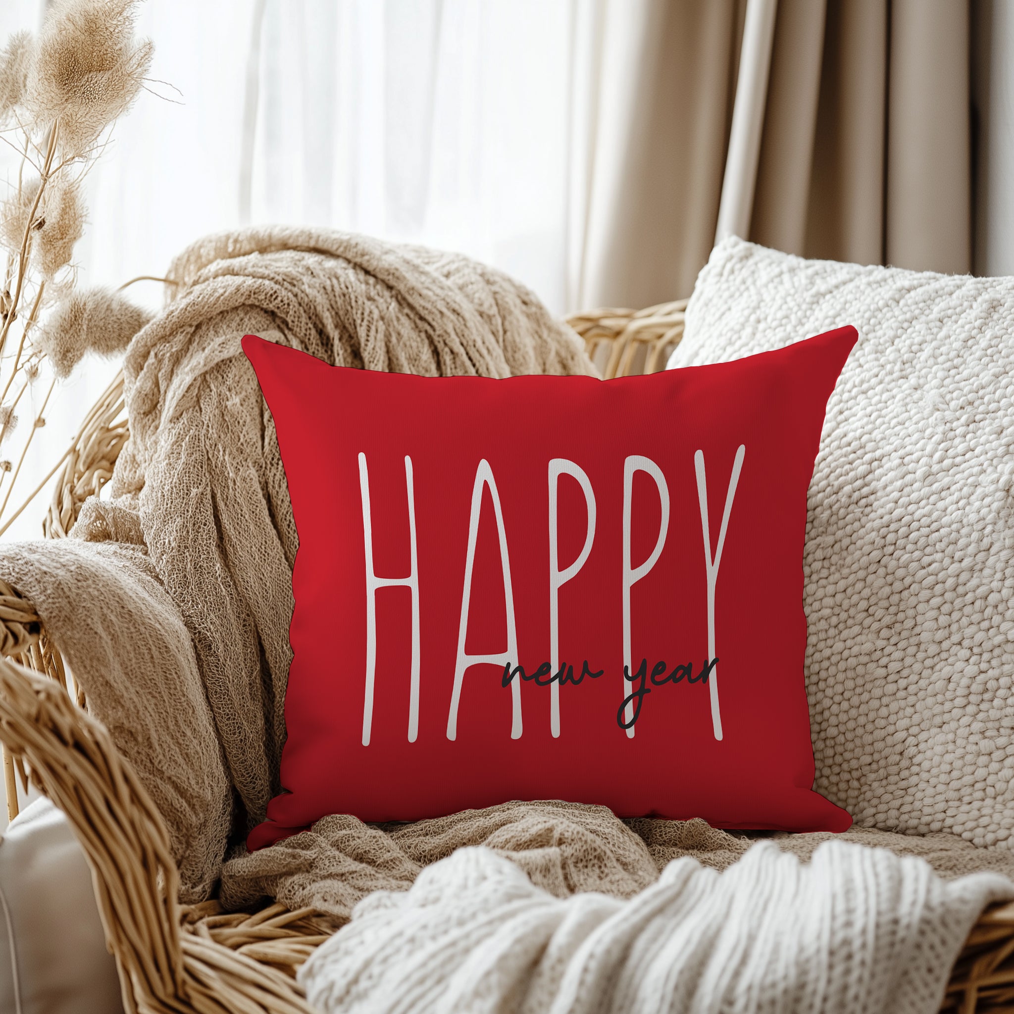 Evmila Yeni Yıl Desenli Kırlent Kılıfı