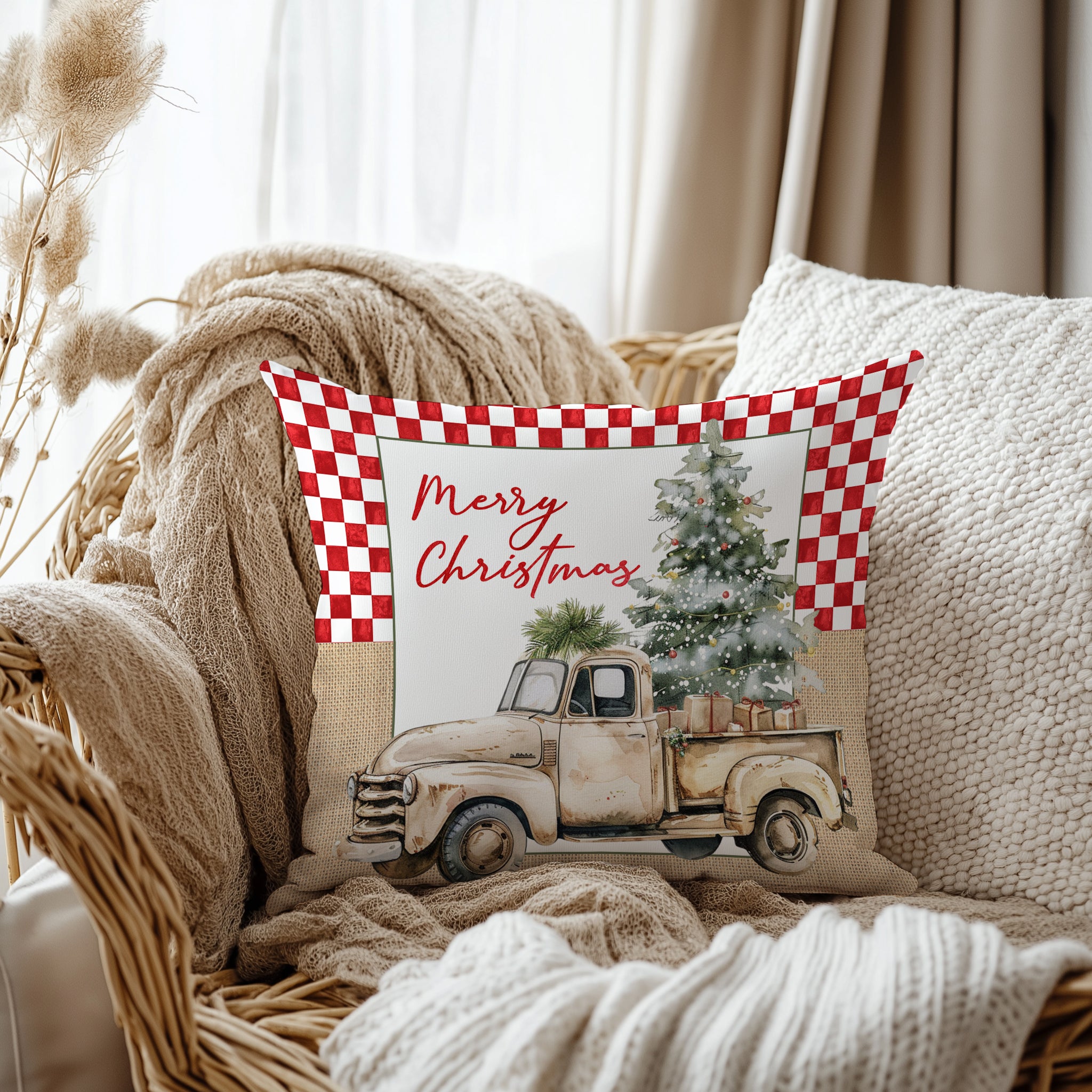 Evmila Yeni Yıl Desenli Kırlent Kılıfı