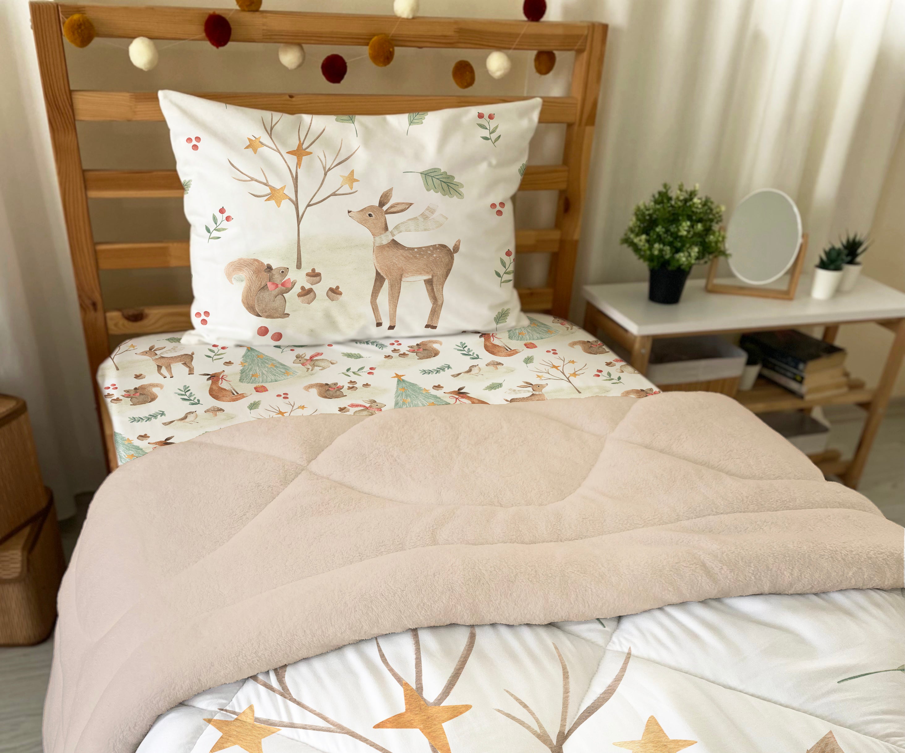 Evmila Deer Patterned Plush Sleeping Set (Beige Plush)