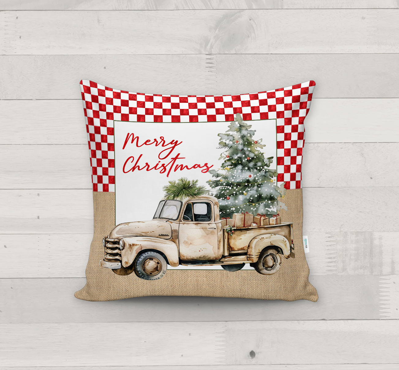 Evmila Yeni Yıl Desenli Kırlent Kılıfı