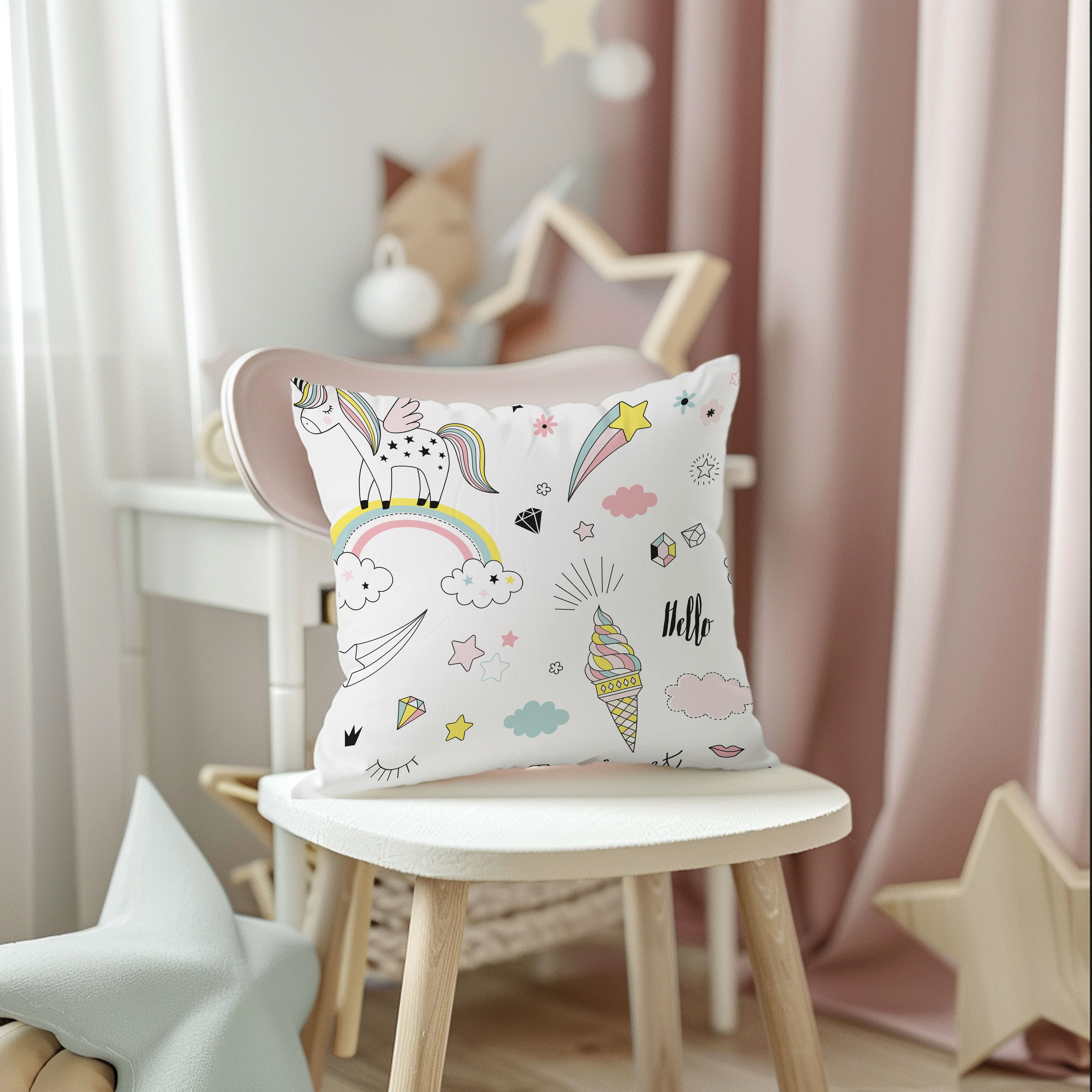 Evmila Unicorn Desenli Kırlent Kılıfı