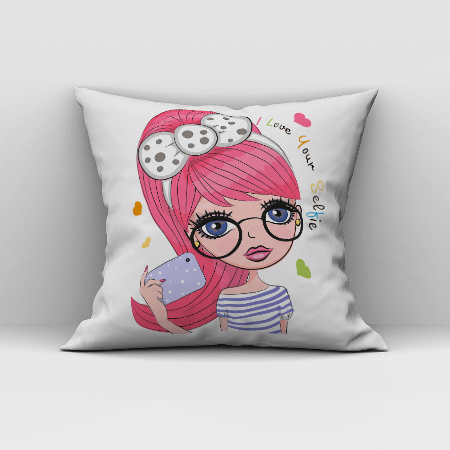 Evmila Sevimli Kız Desenli Kırlent Kılıfı