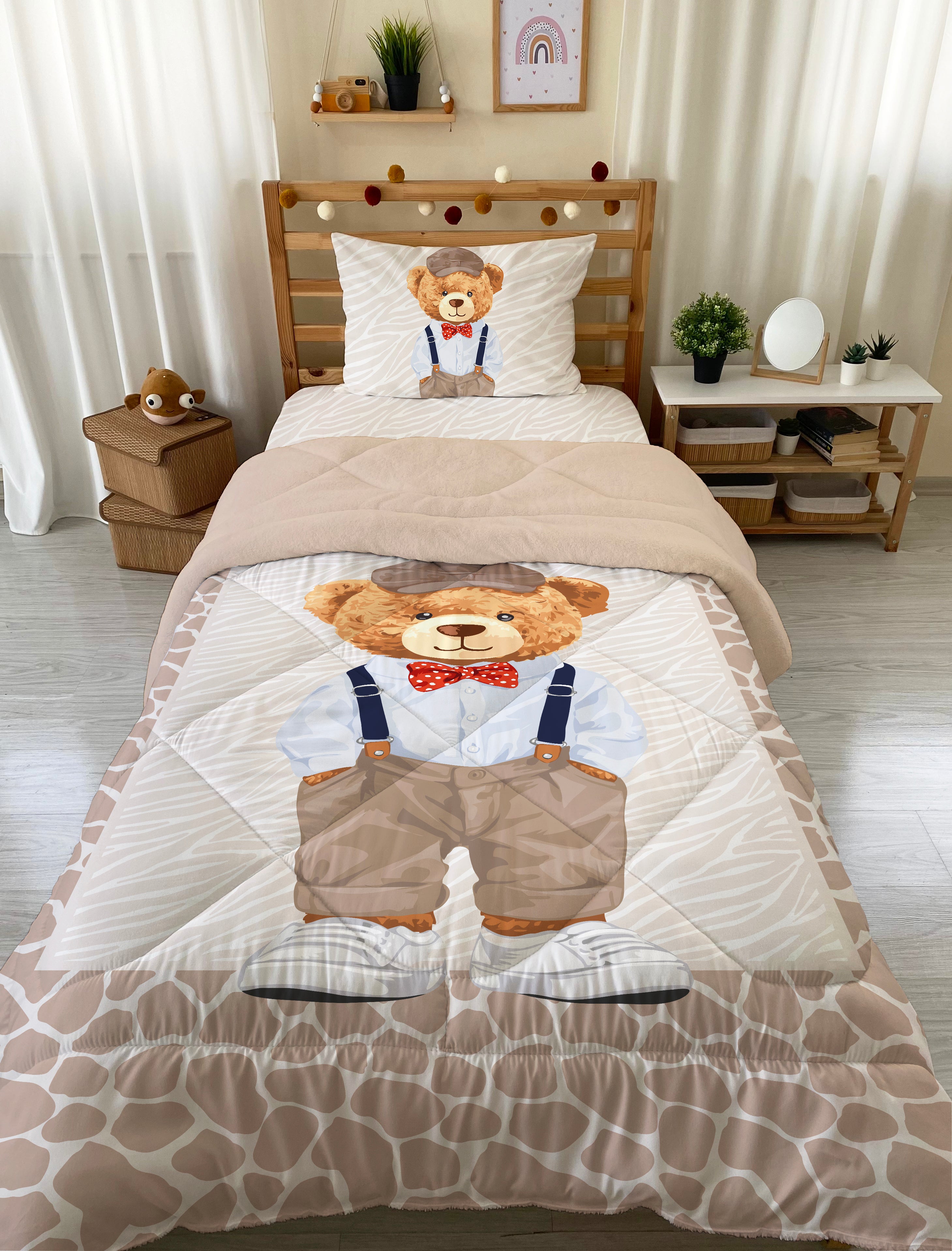 Evmila Cute Animals Patterned Plush Sleeping Set (Beige Plush)