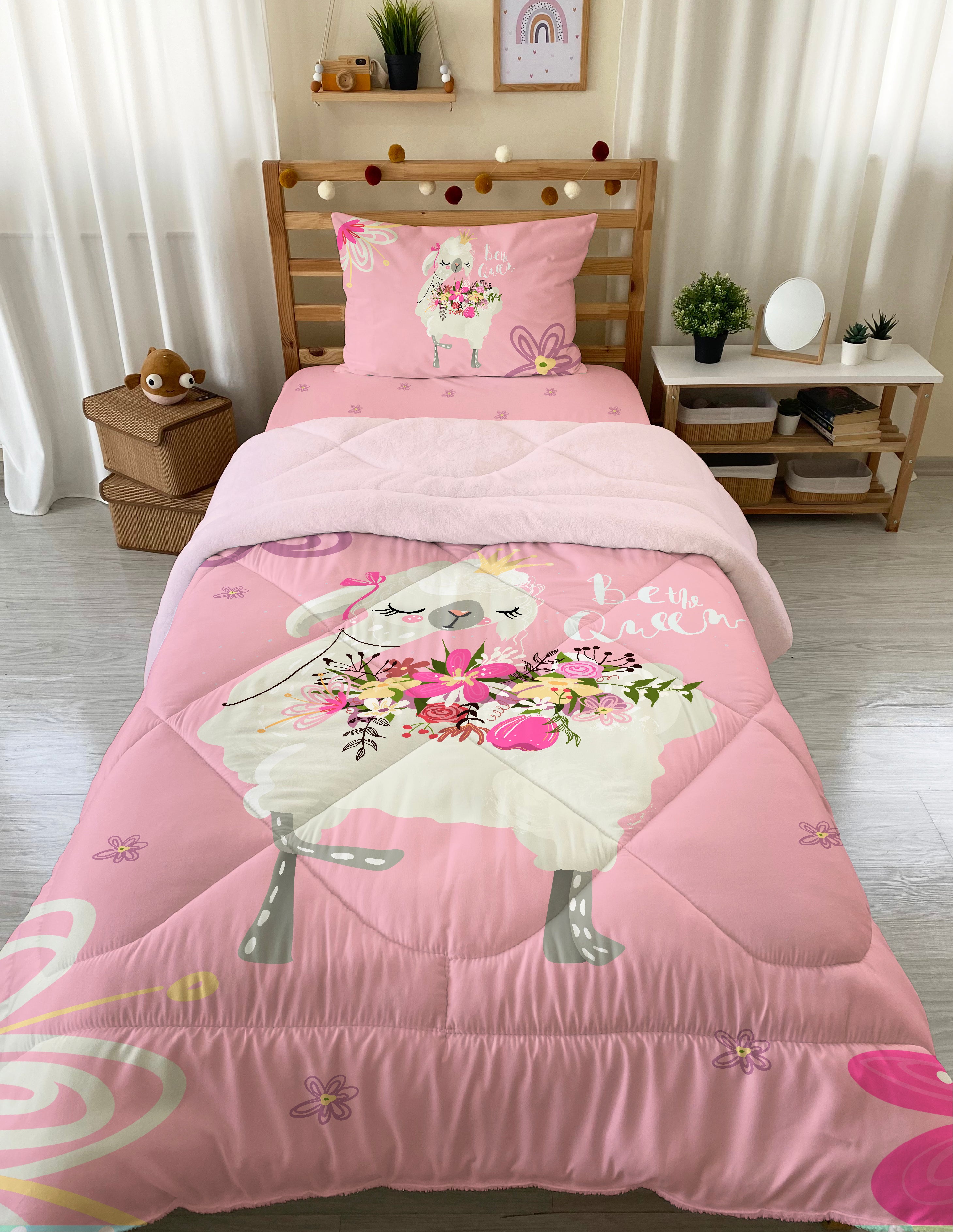 Evmila Bow Tie Patterned Plush Sleeping Set (Pink Plush)