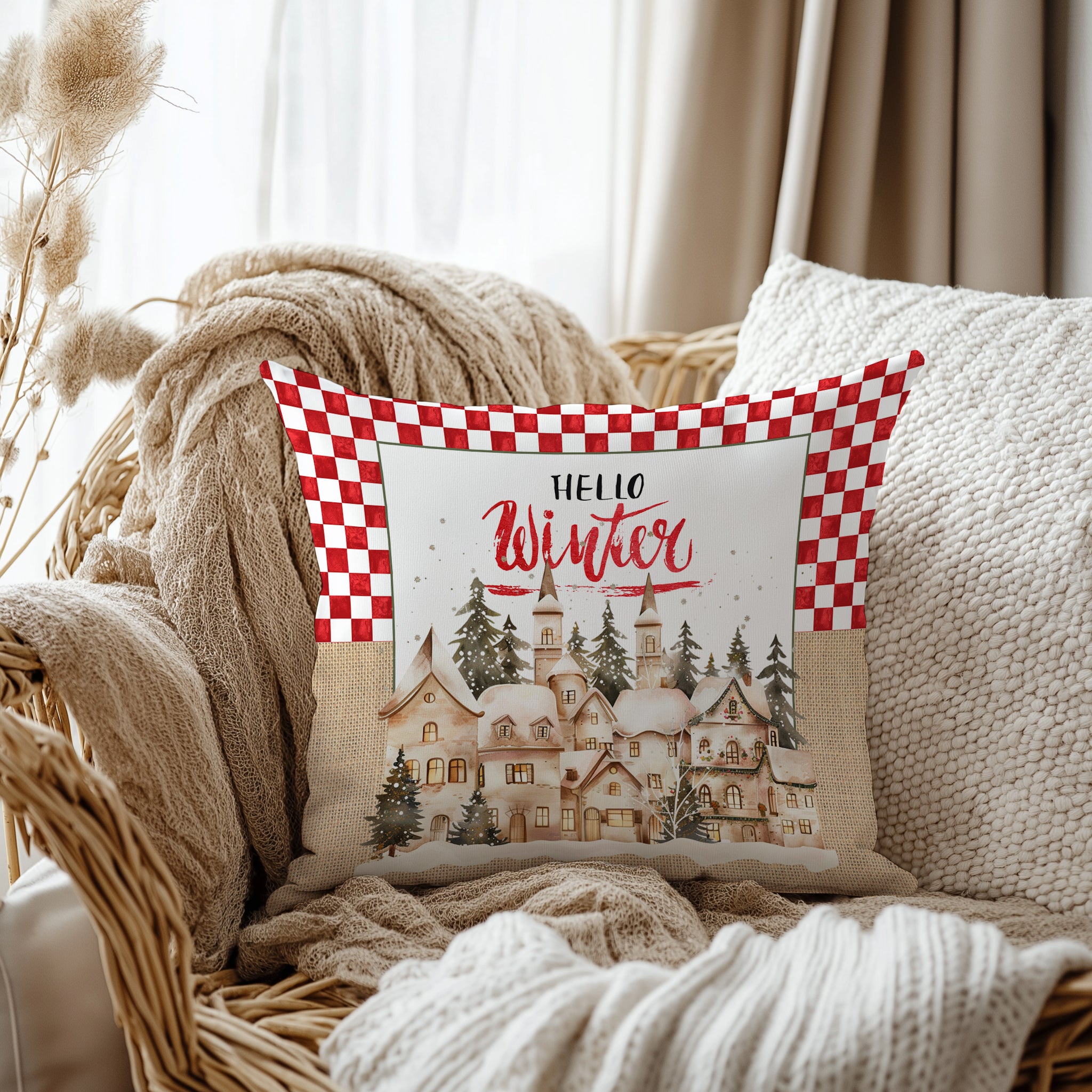 Evmila Yeni Yıl Desenli Kırlent Kılıfı