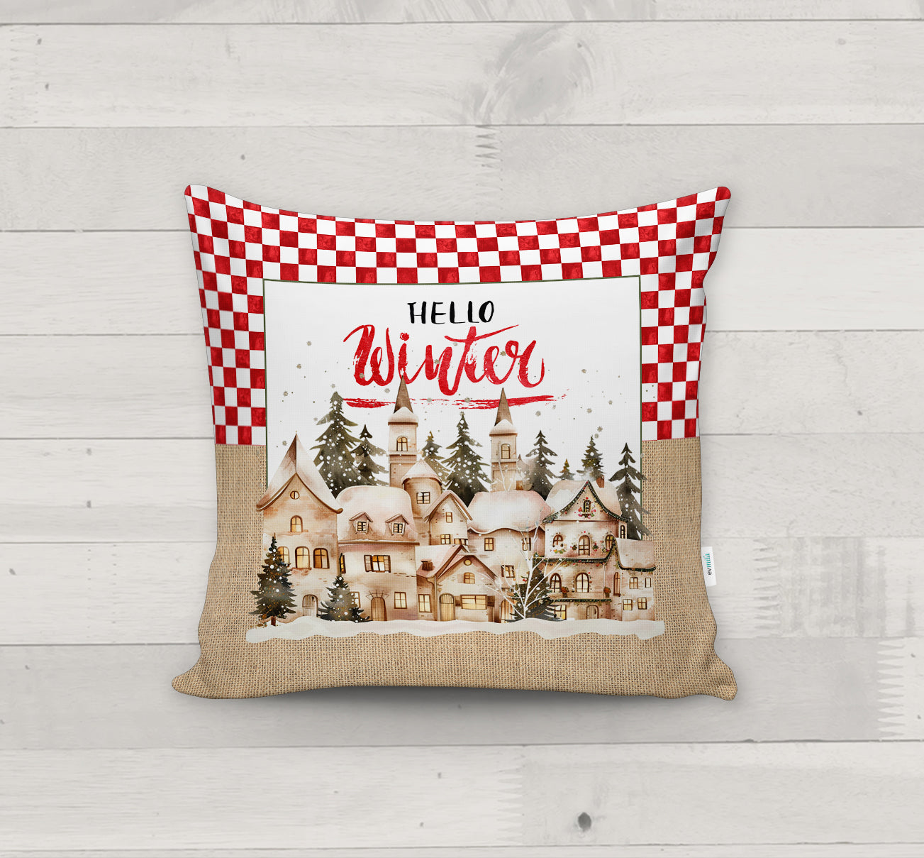 Evmila Yeni Yıl Desenli Kırlent Kılıfı