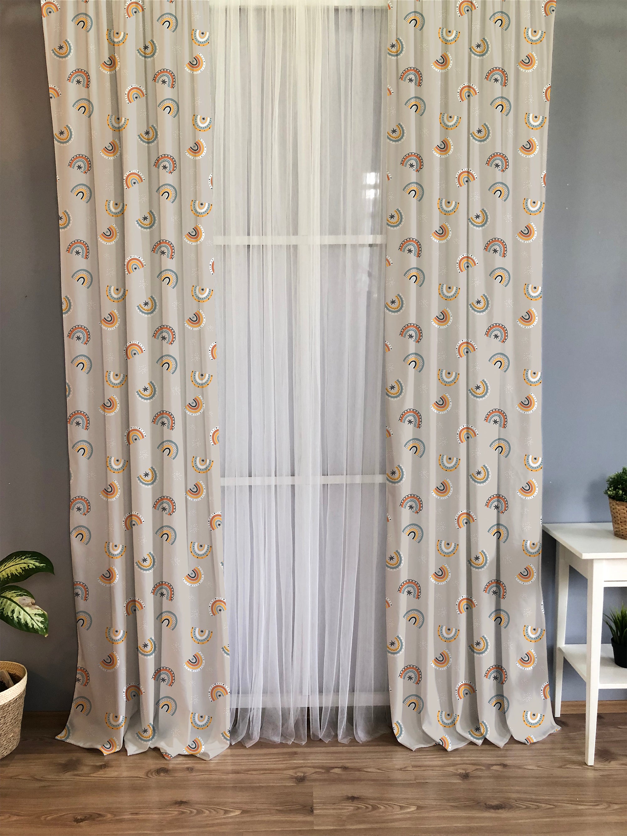 Evmila Gökkuşağı Desenli Fon Perde