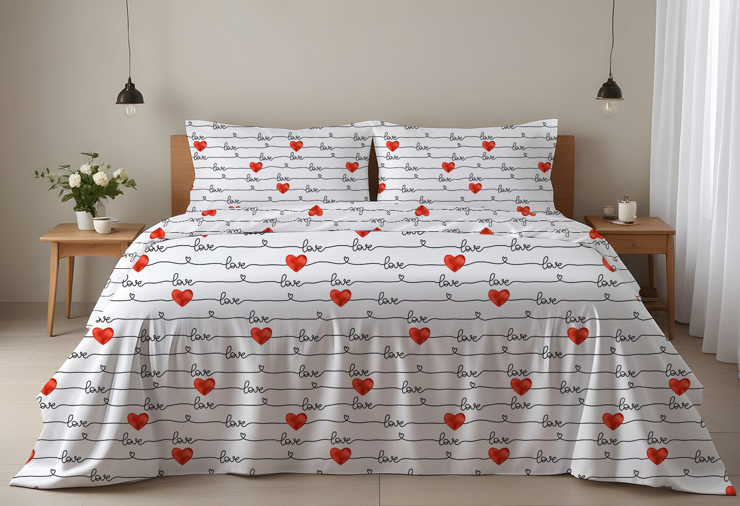 Evmila Love Yazı Desenli Nevresim Takımı