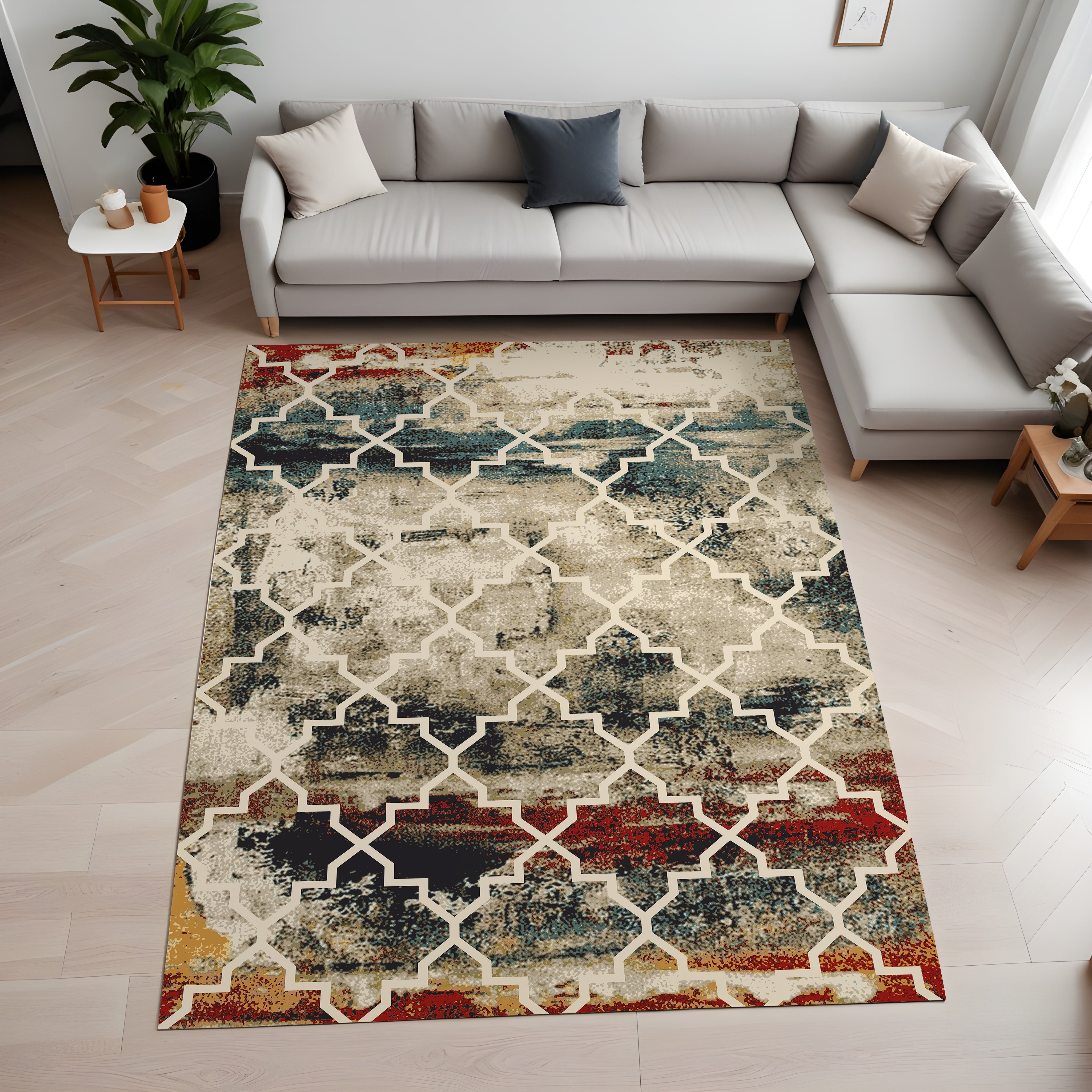 Evmila Geometrik Desenli Modern Halı