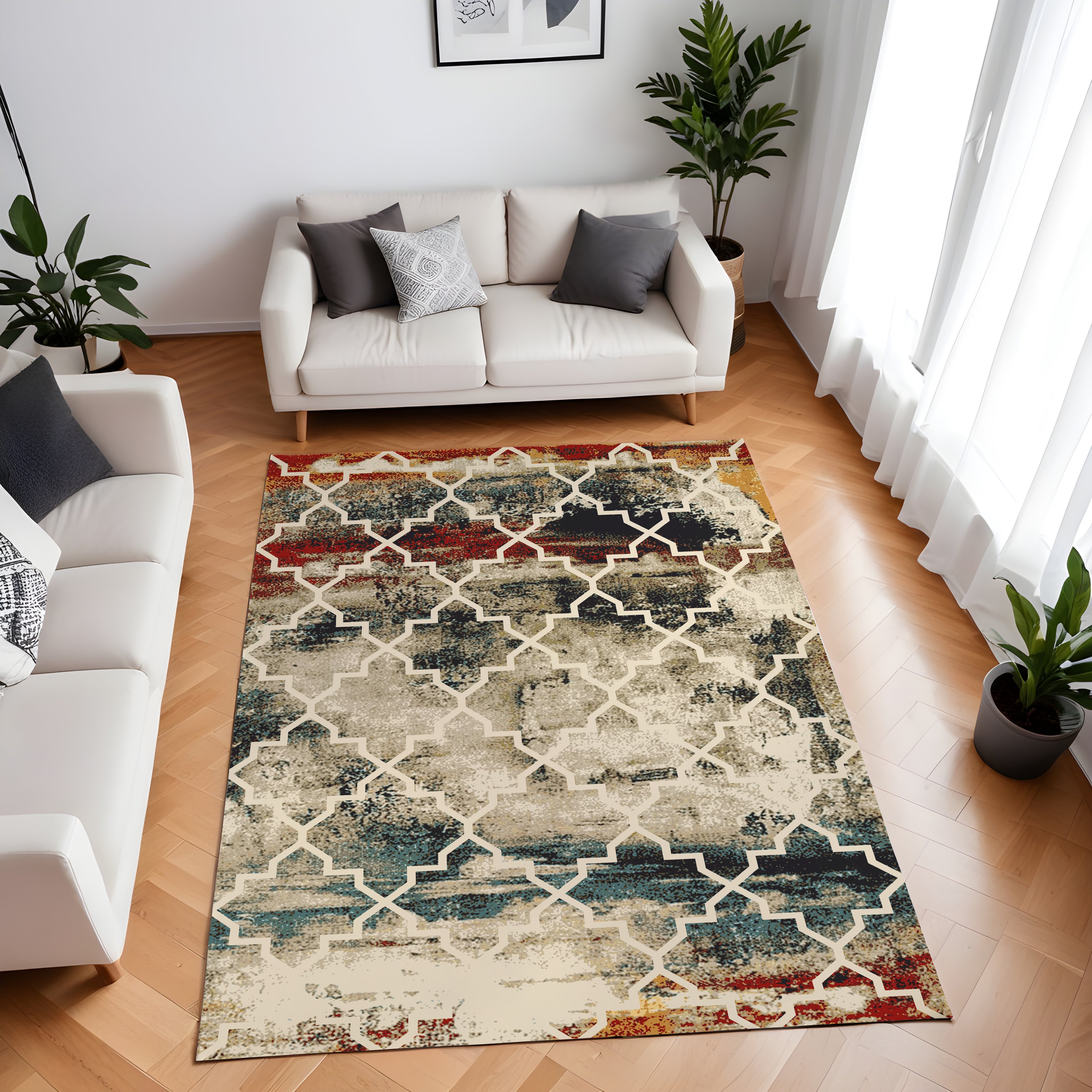 Evmila Geometrik Desenli Modern Halı