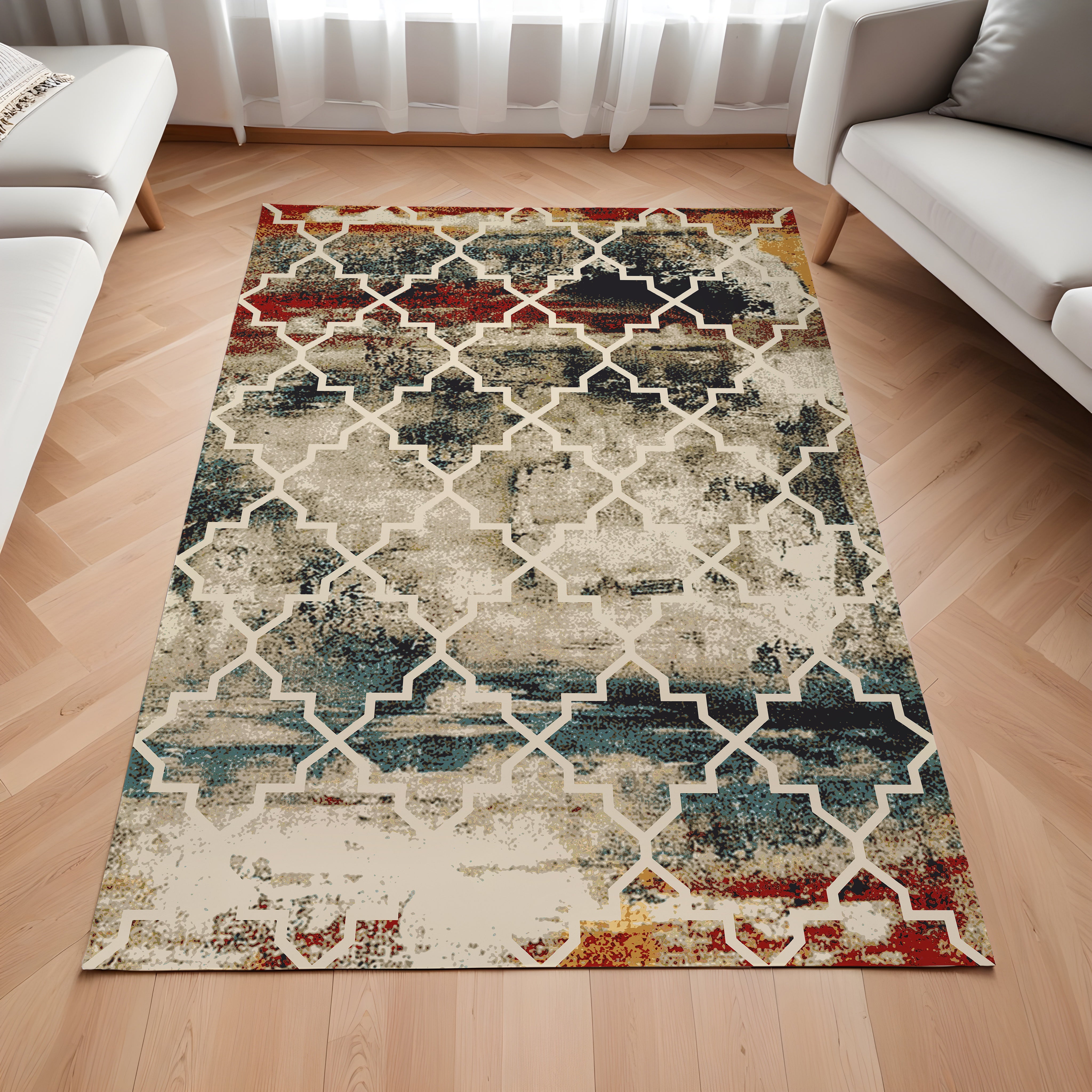 Evmila Geometrik Desenli Modern Halı