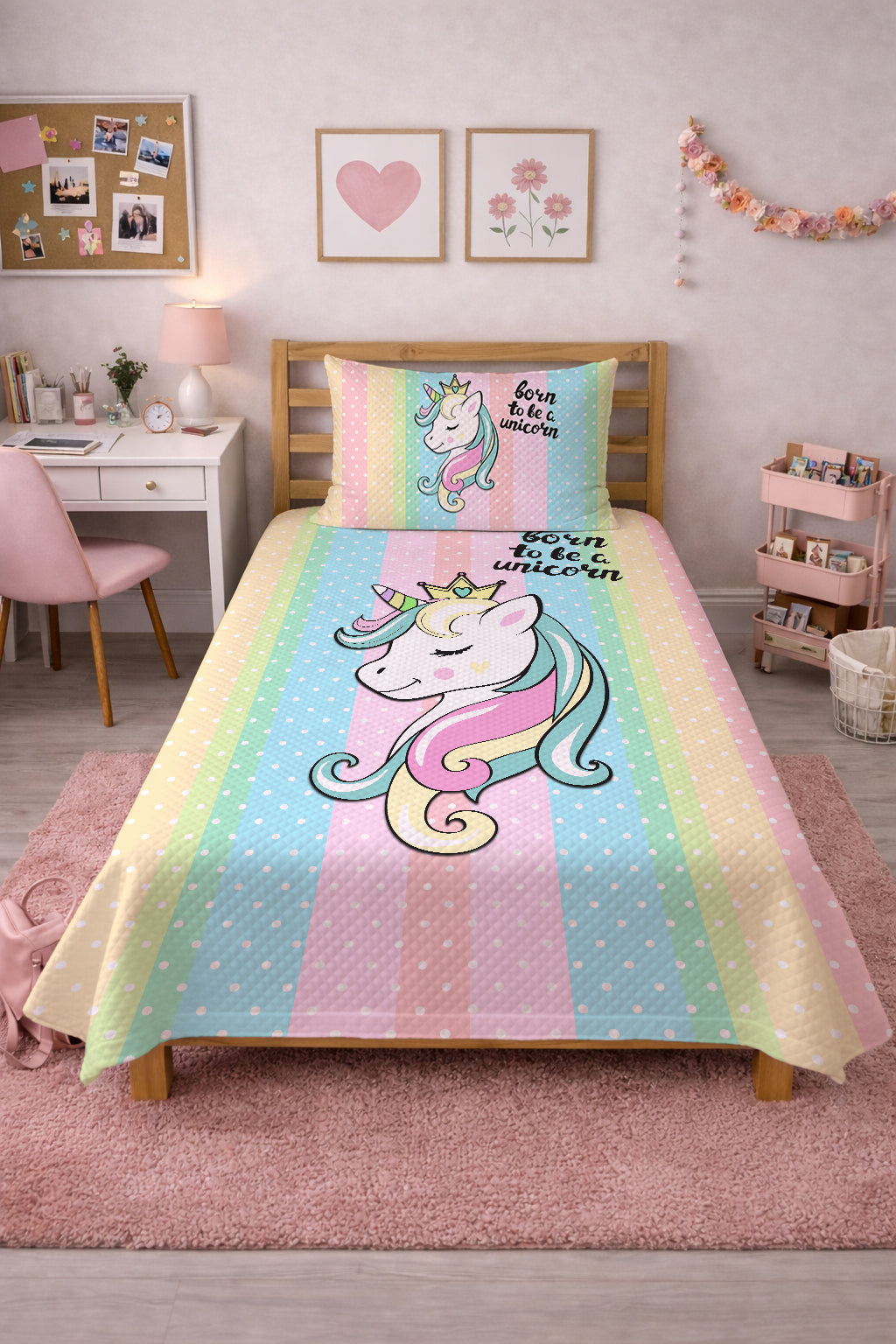 Evmila Renkli Puantiyeler ve Unicorn Desenli Pike