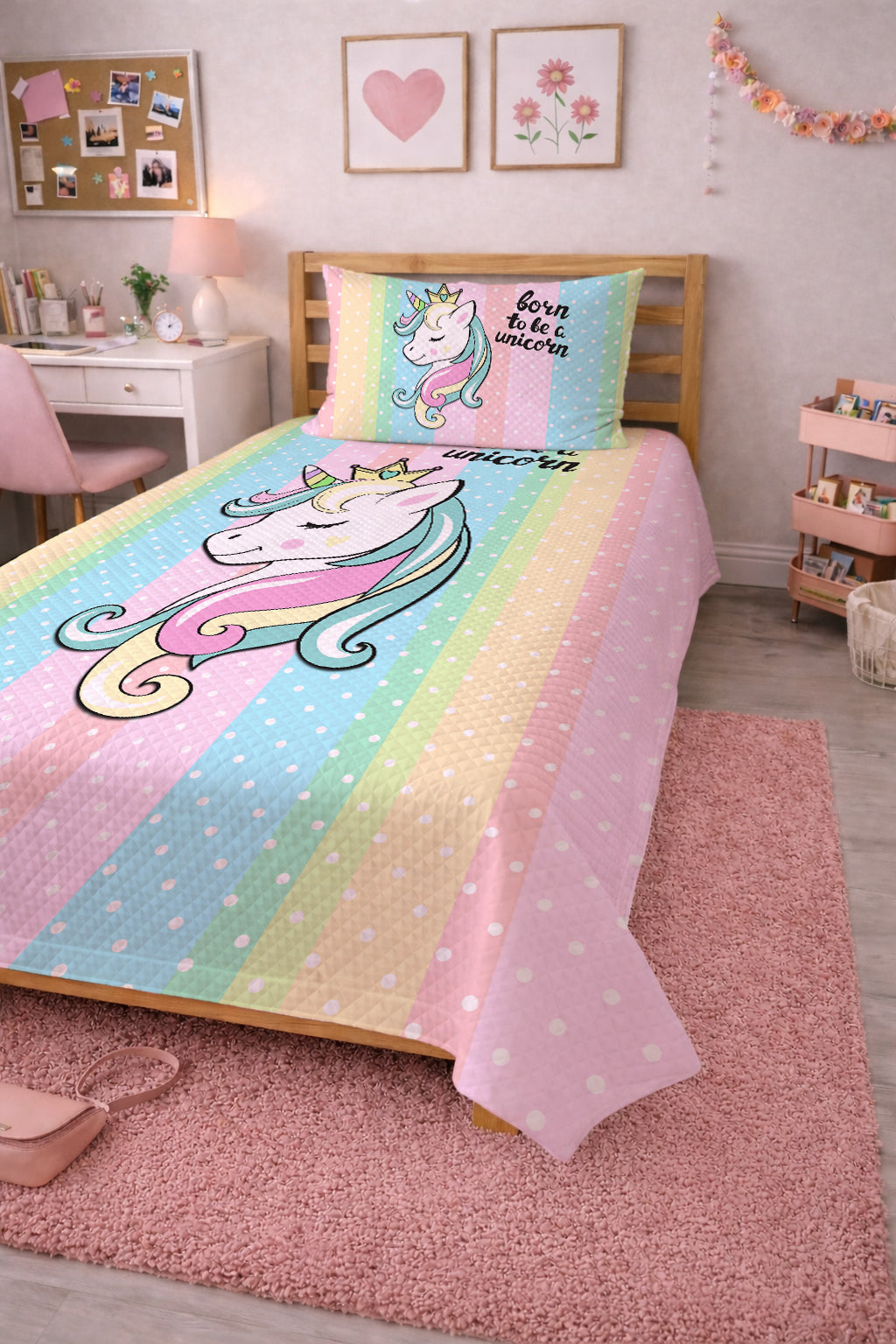 Evmila Renkli Puantiyeler ve Unicorn Desenli Pike