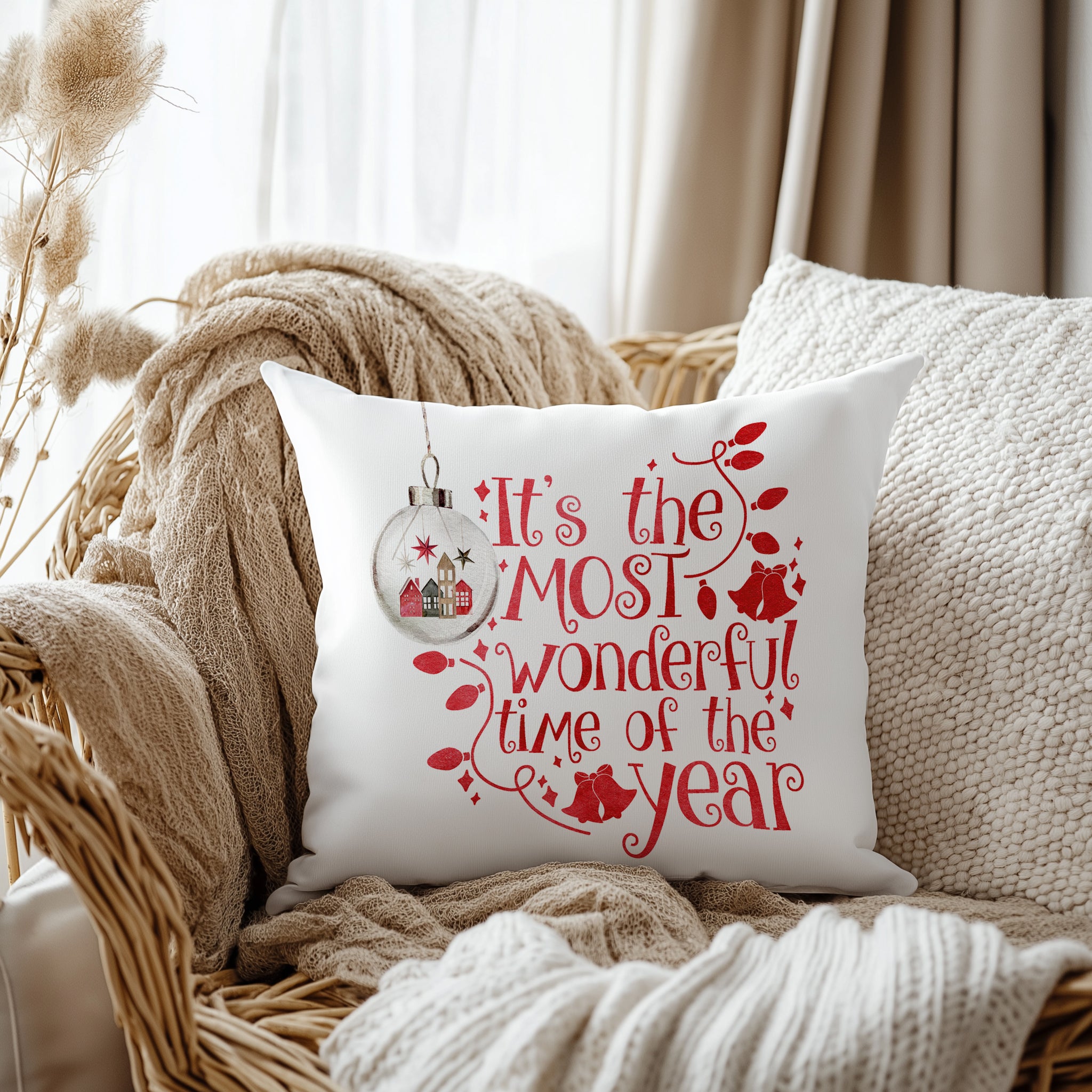 Evmila Yeni Yıl Desenli Kırlent Kılıfı