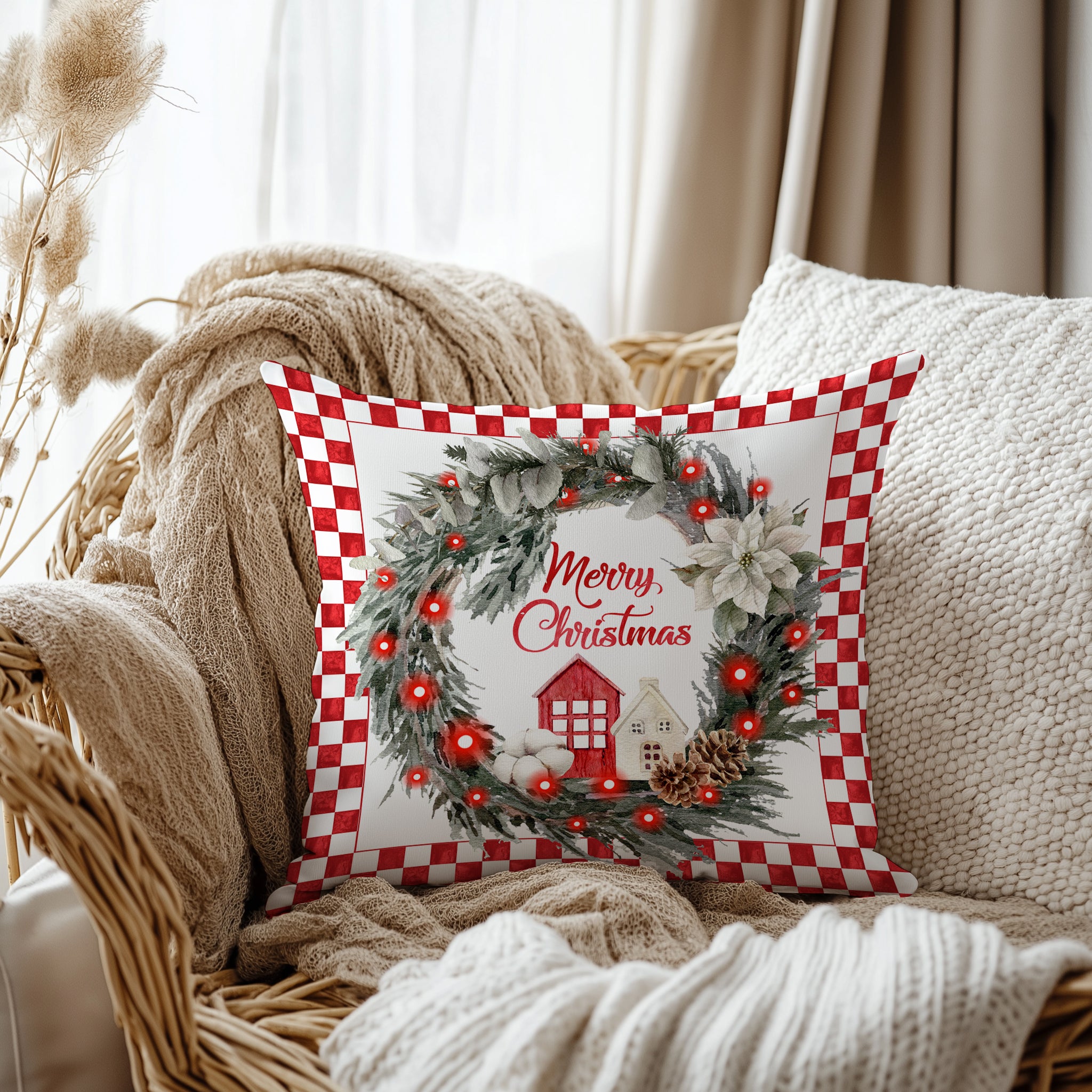 Evmila Yeni Yıl Desenli Kırlent Kılıfı