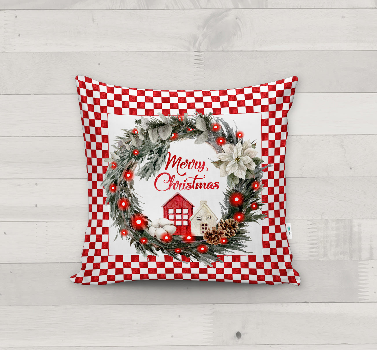 Evmila Yeni Yıl Desenli Kırlent Kılıfı