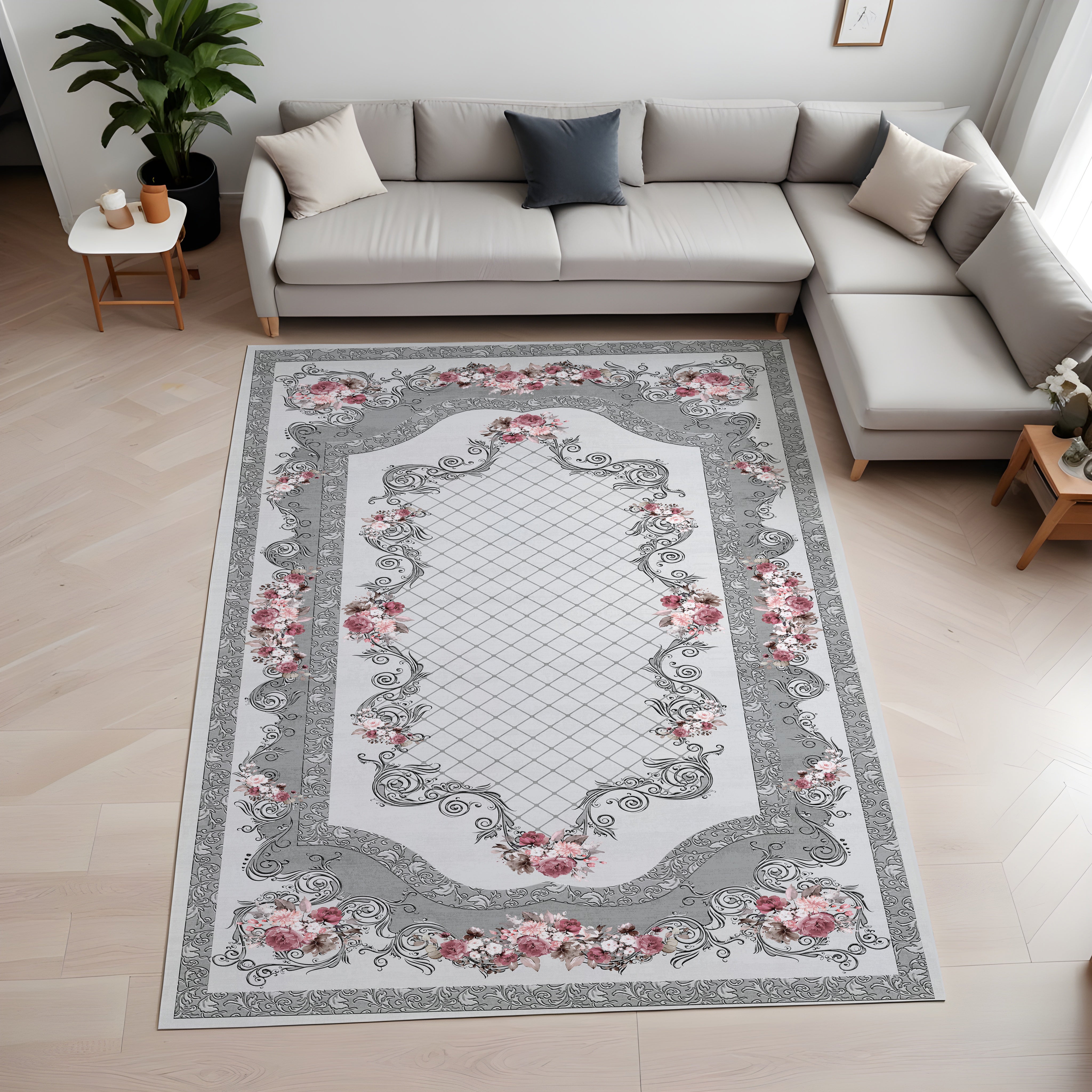 Evmila Etnik Çiçek Desenli Modern Halı