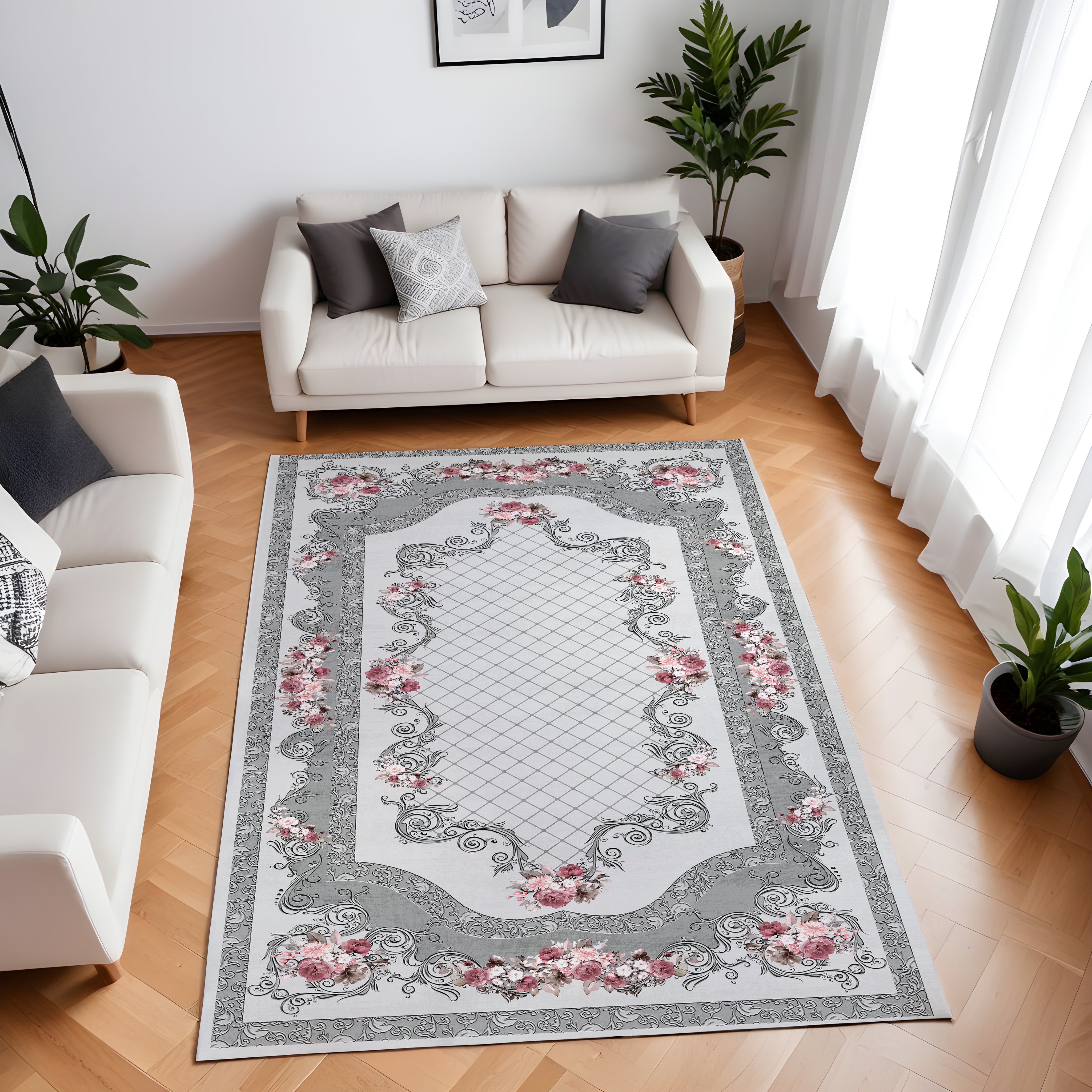 Evmila Etnik Çiçek Desenli Modern Halı