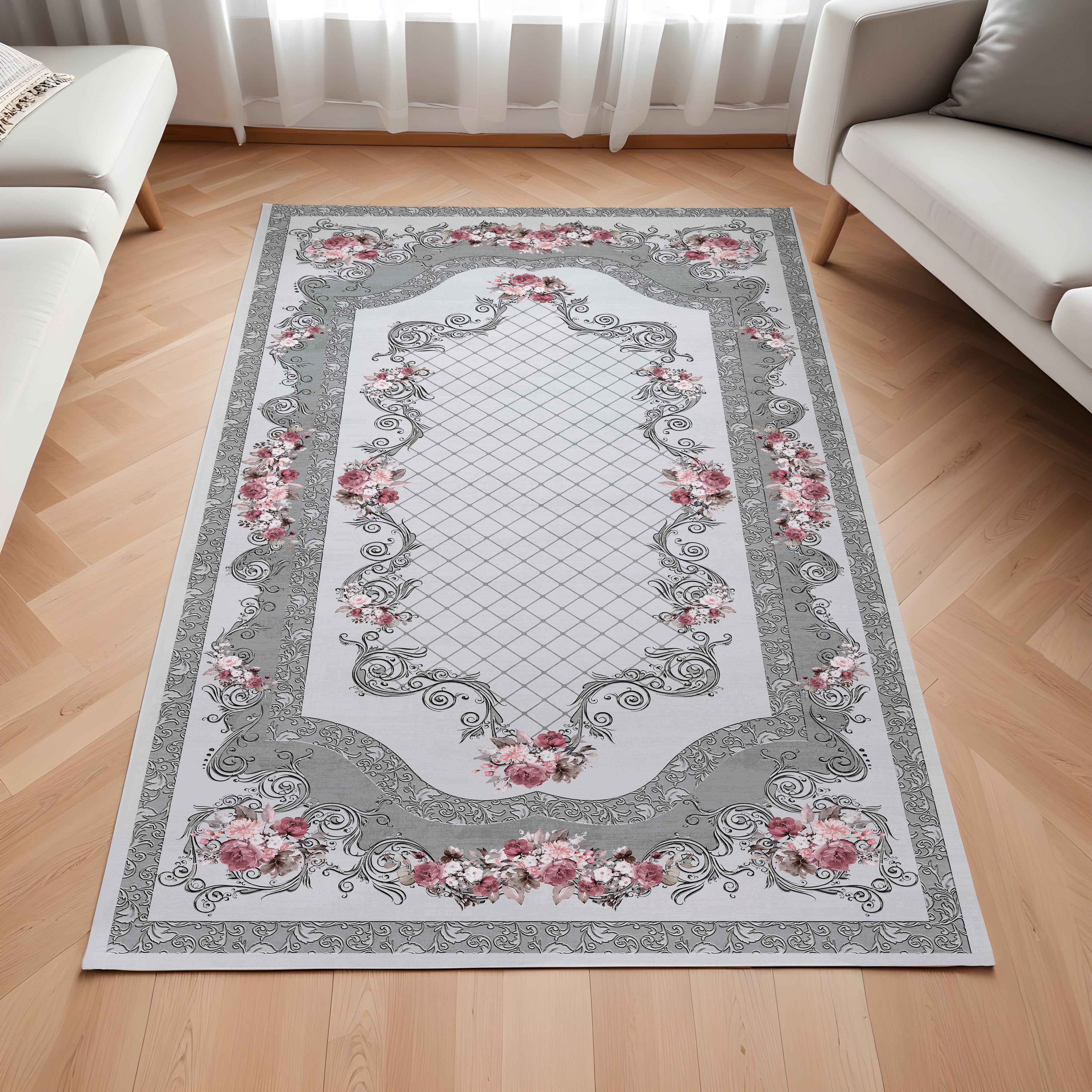 Evmila Etnik Çiçek Desenli Modern Halı