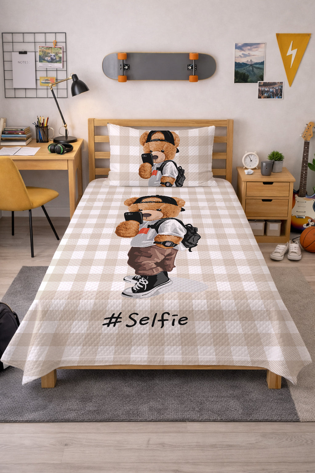 Evmila Selfie Ayıcık Desenli Pike