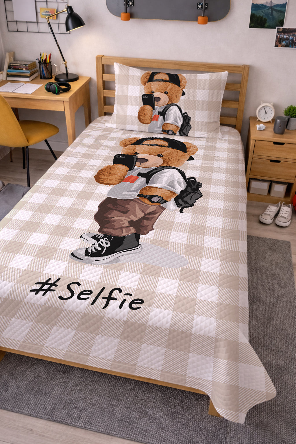 Evmila Selfie Ayıcık Desenli Pike