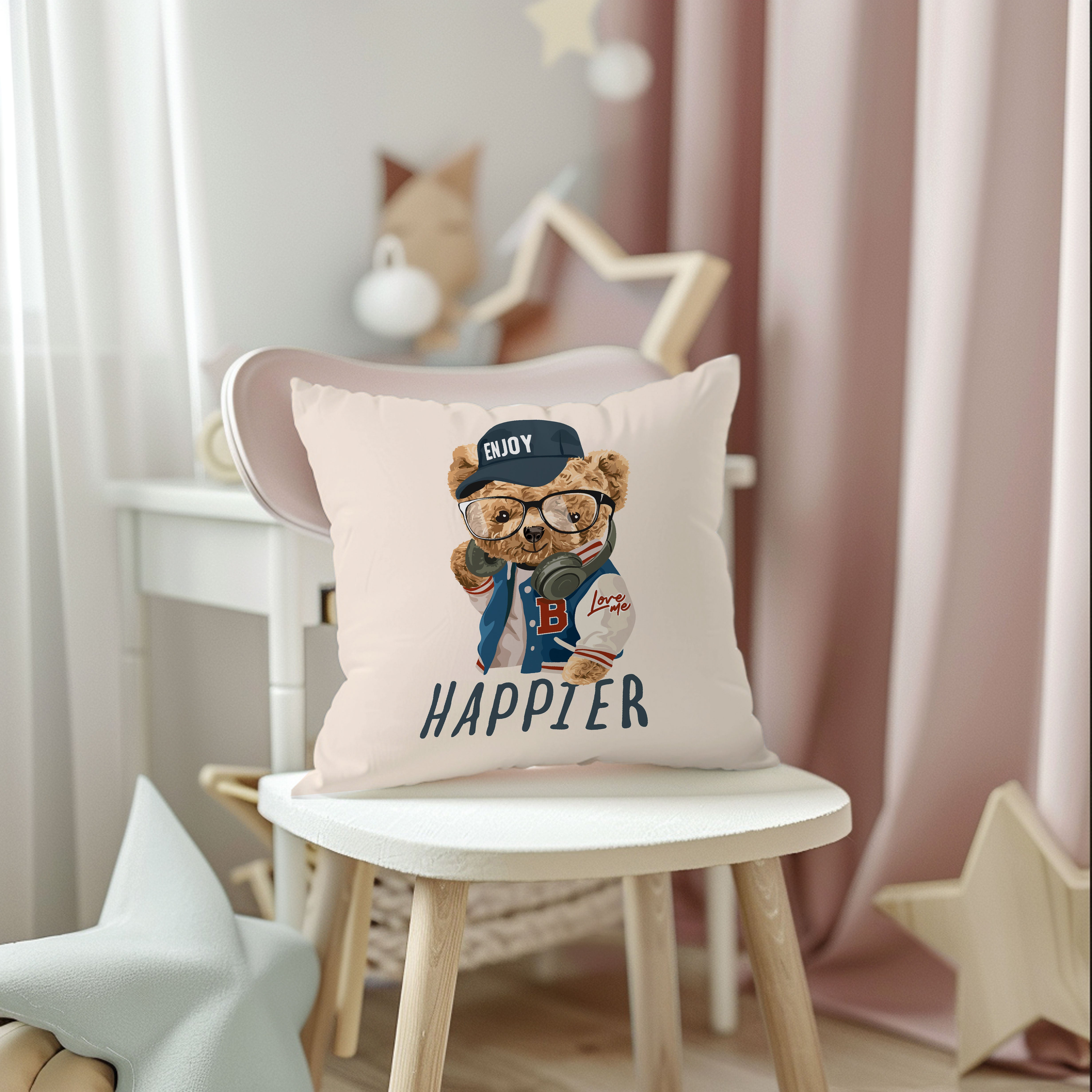 Evmila Happier Ayıcık Desenli Kırlent Kılıfı