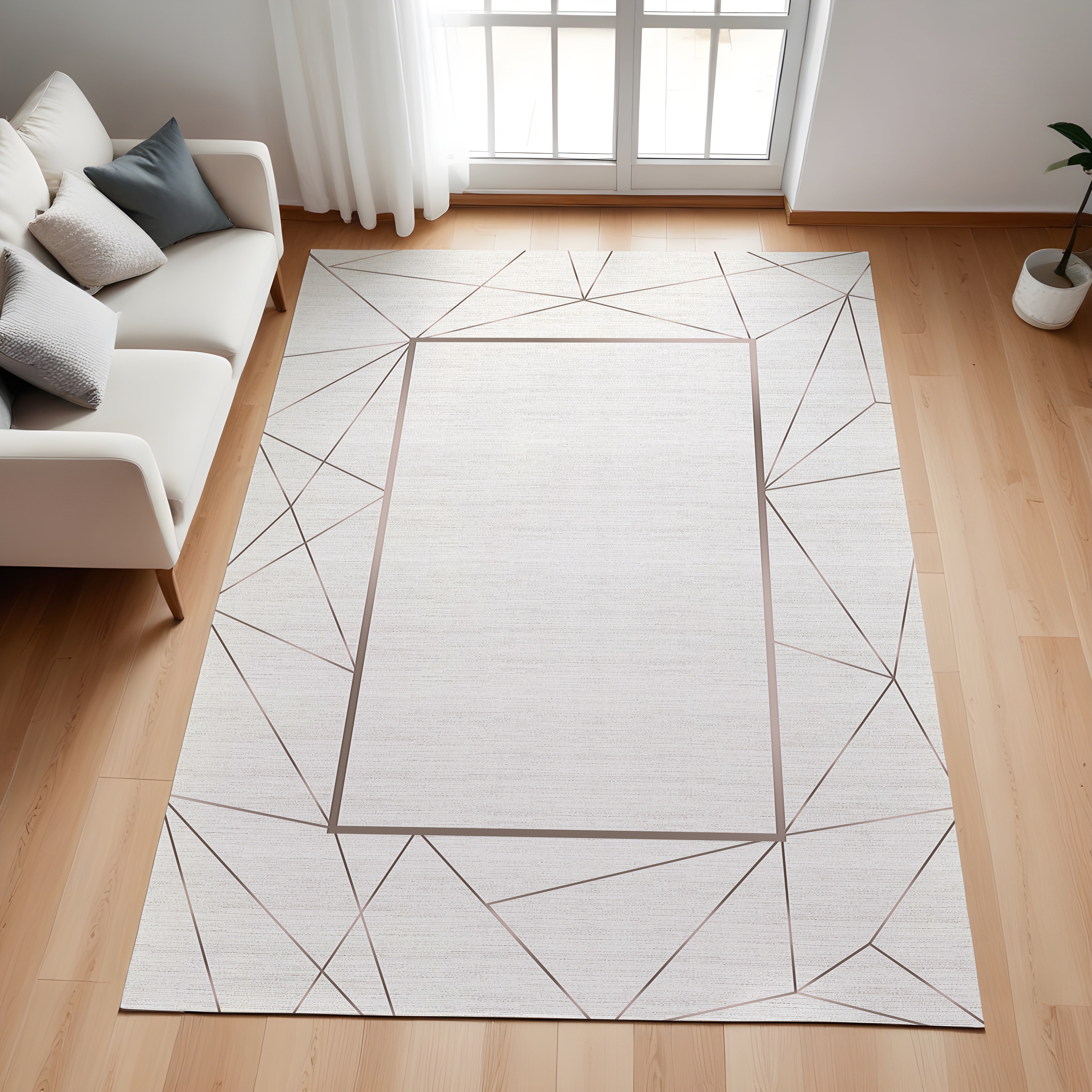 Evmila Geometrik Bordür Desenli Modern Halı