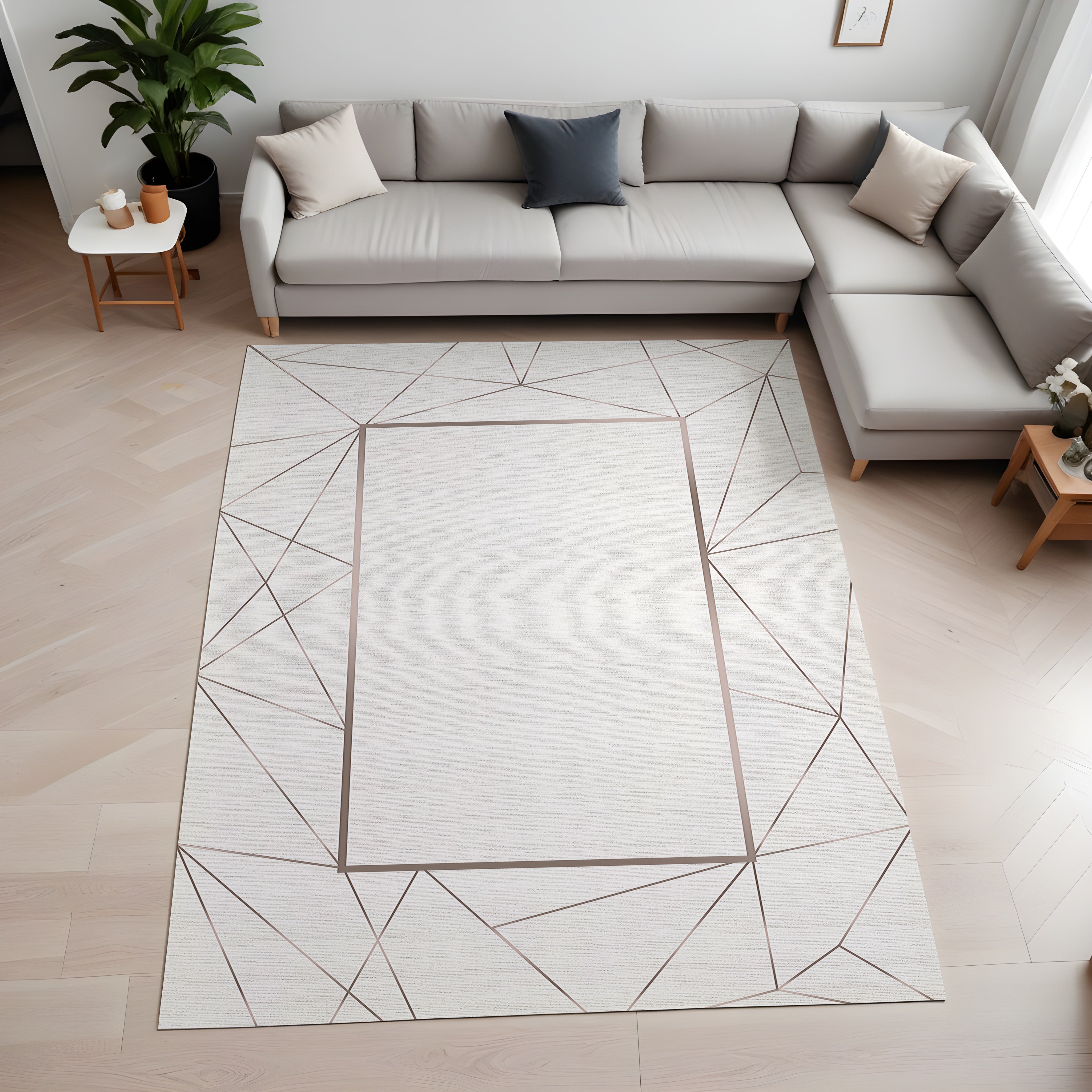 Evmila Geometrik Bordür Desenli Modern Halı