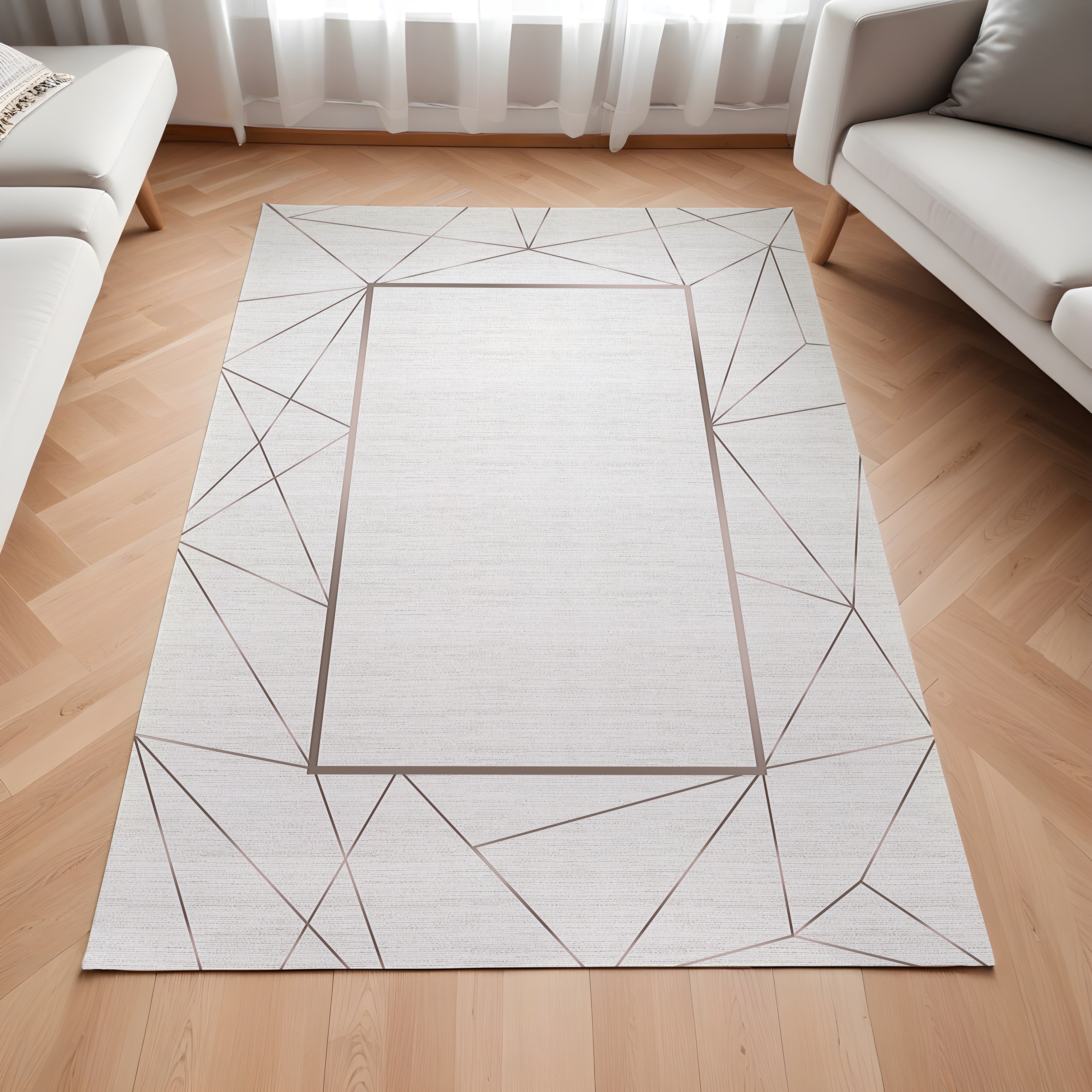 Evmila Geometrik Bordür Desenli Modern Halı