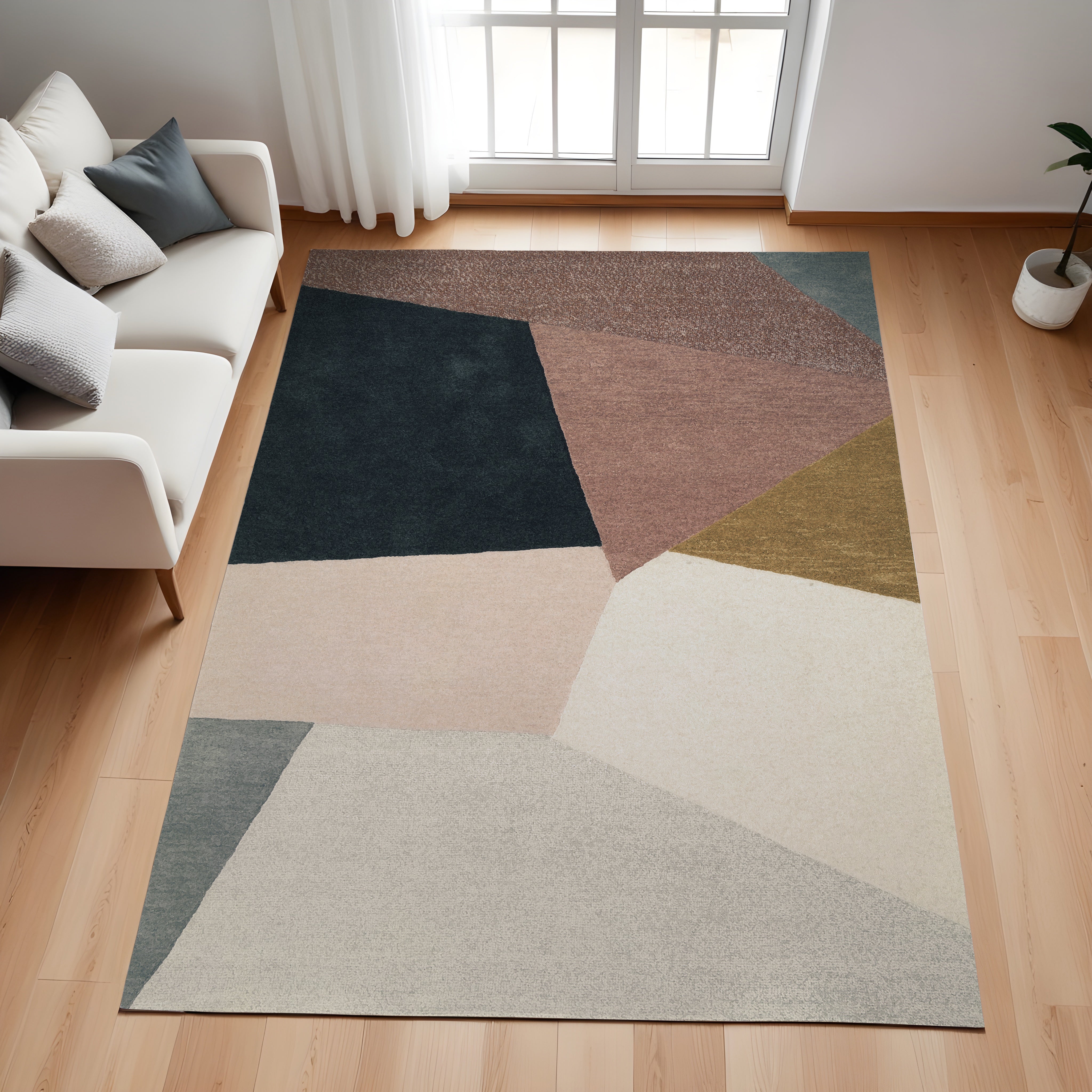 Evmila Renkli Geometrik Desenli Modern Halı