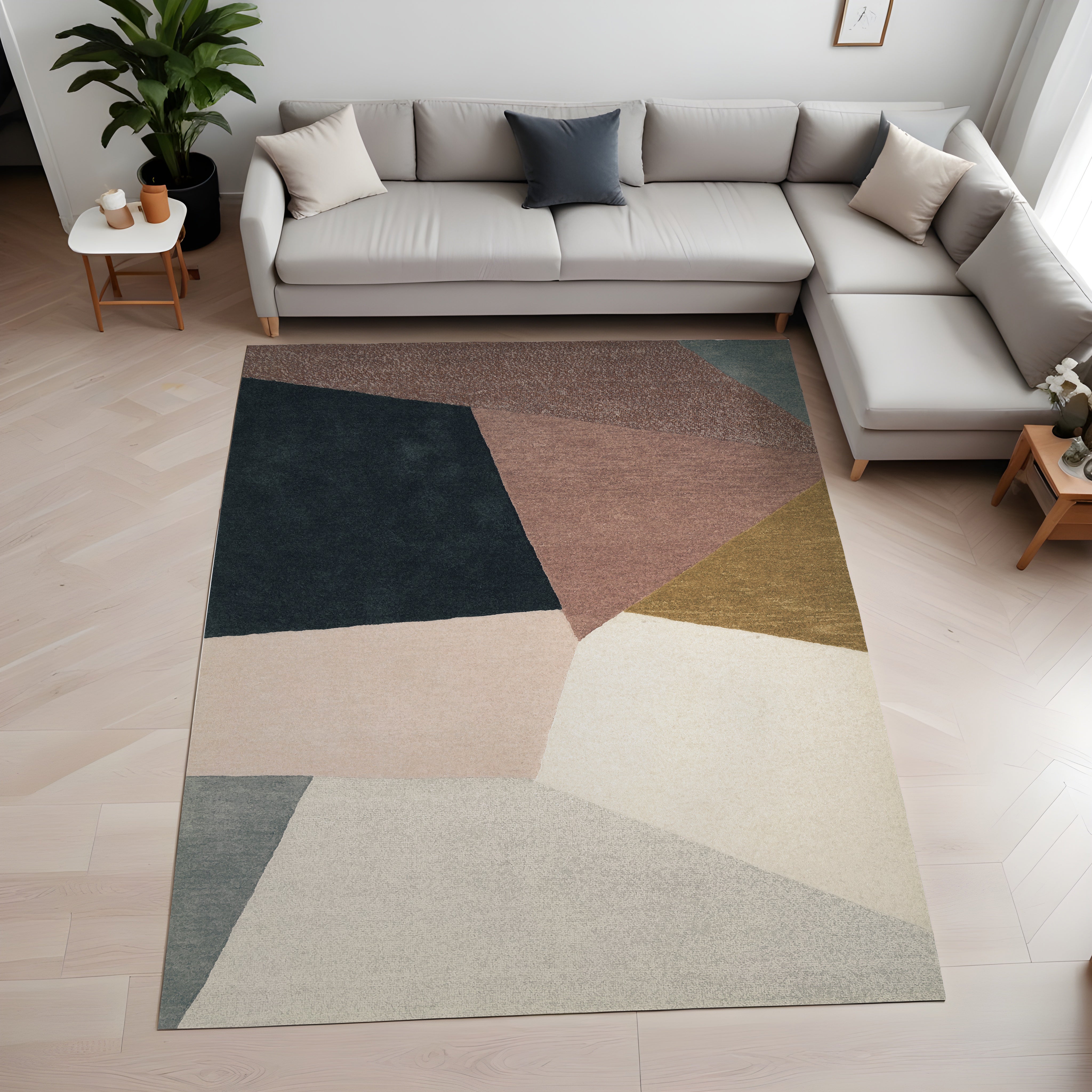 Evmila Renkli Geometrik Desenli Modern Halı