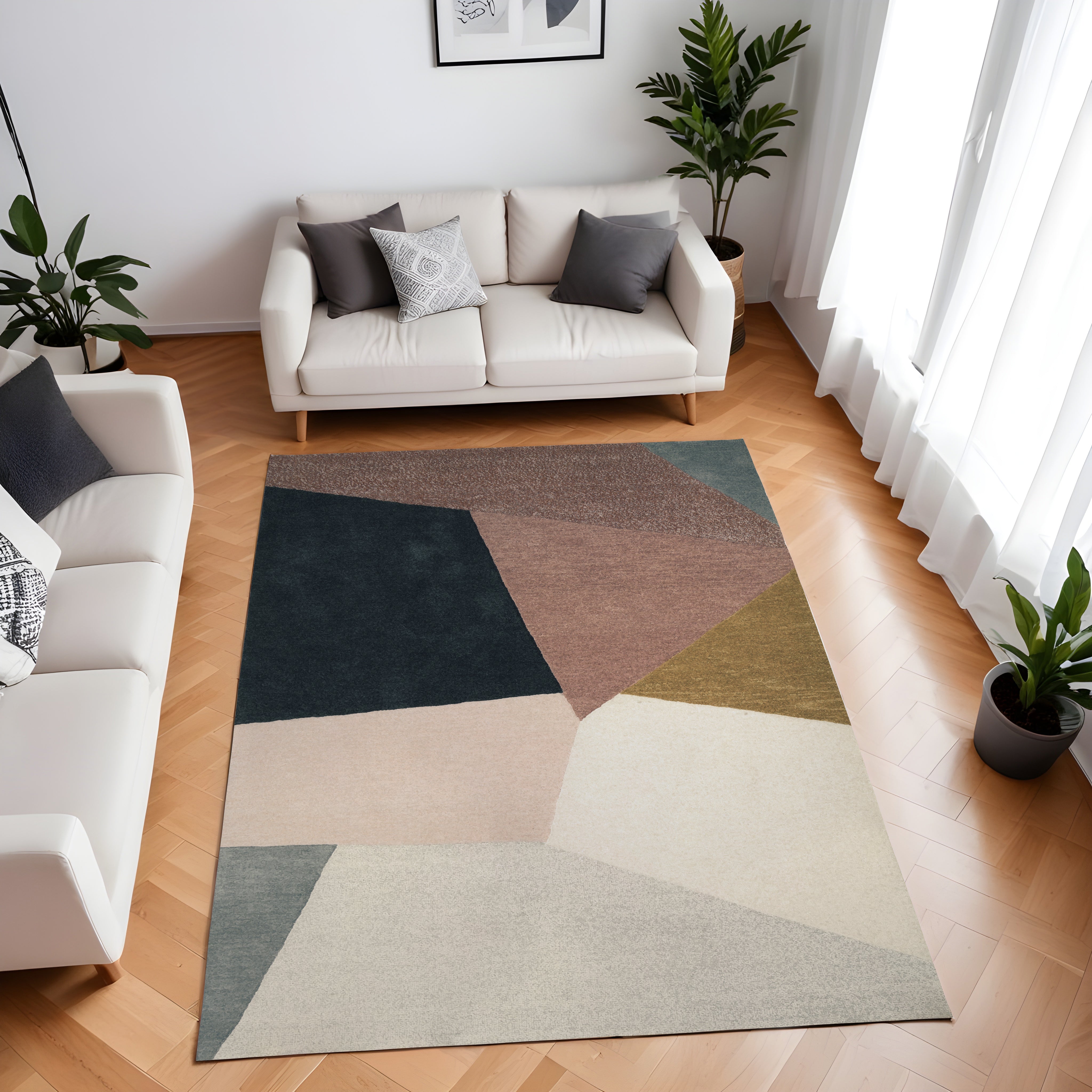 Evmila Renkli Geometrik Desenli Modern Halı