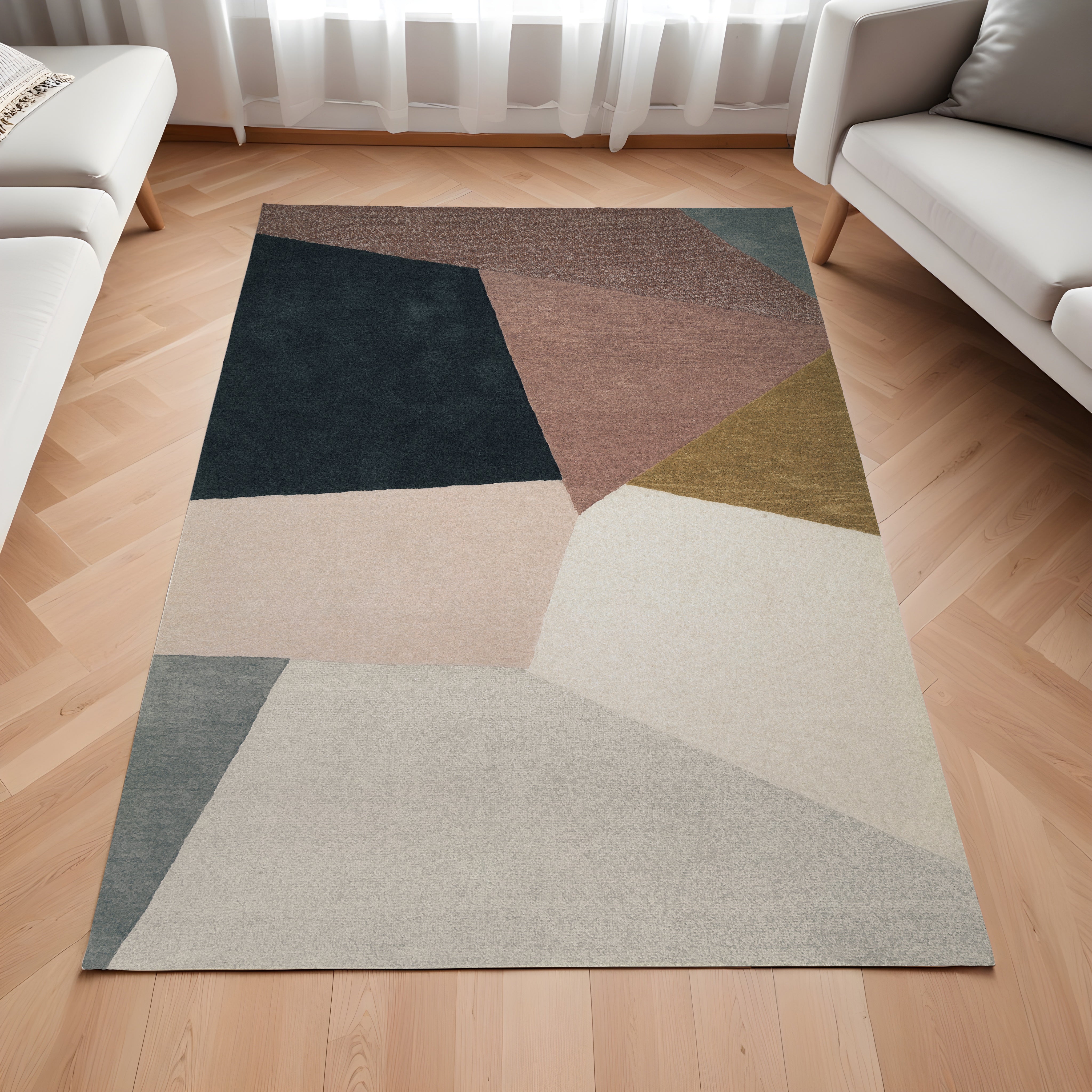 Evmila Renkli Geometrik Desenli Modern Halı