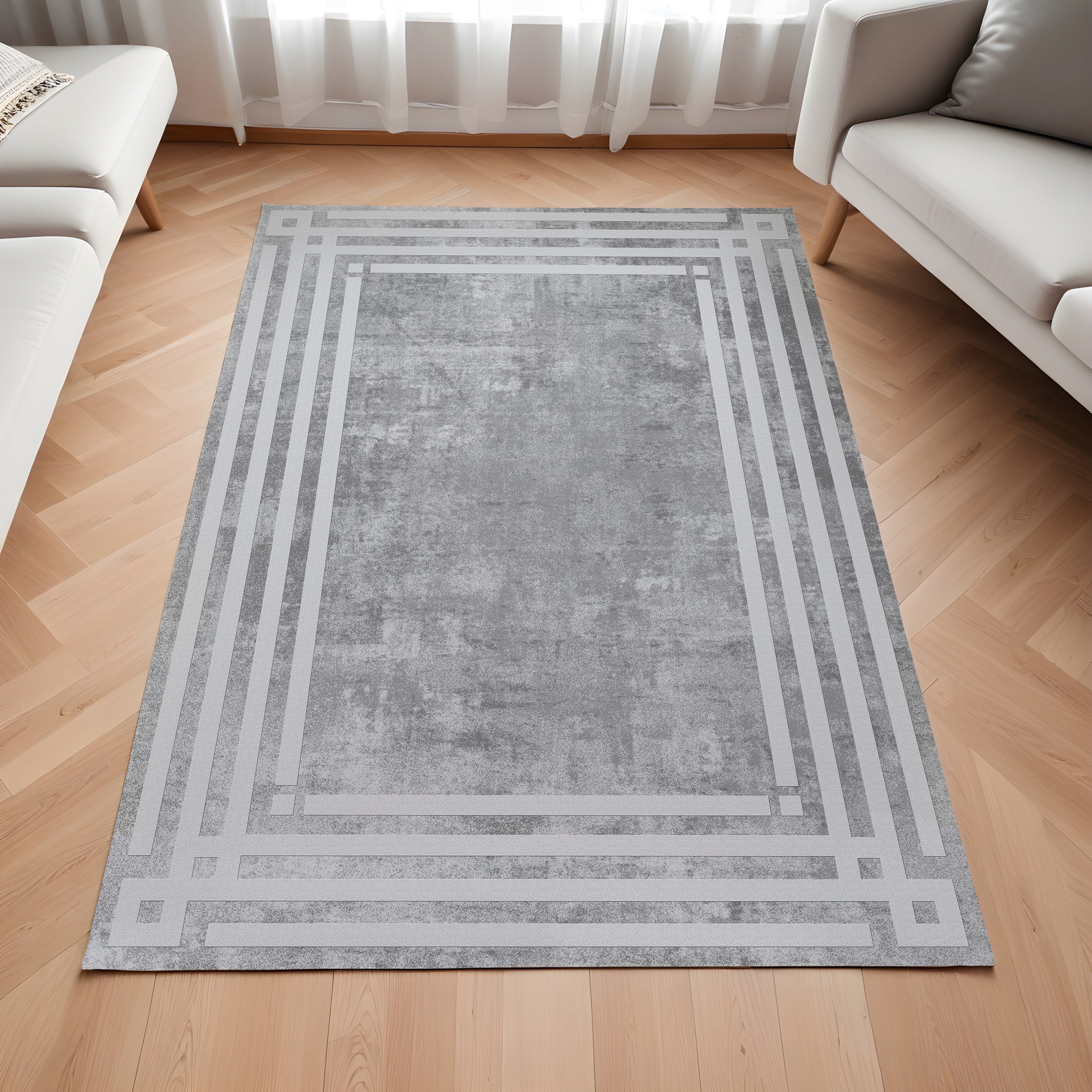Evmila Gri Bordür Desenli Modern Halı