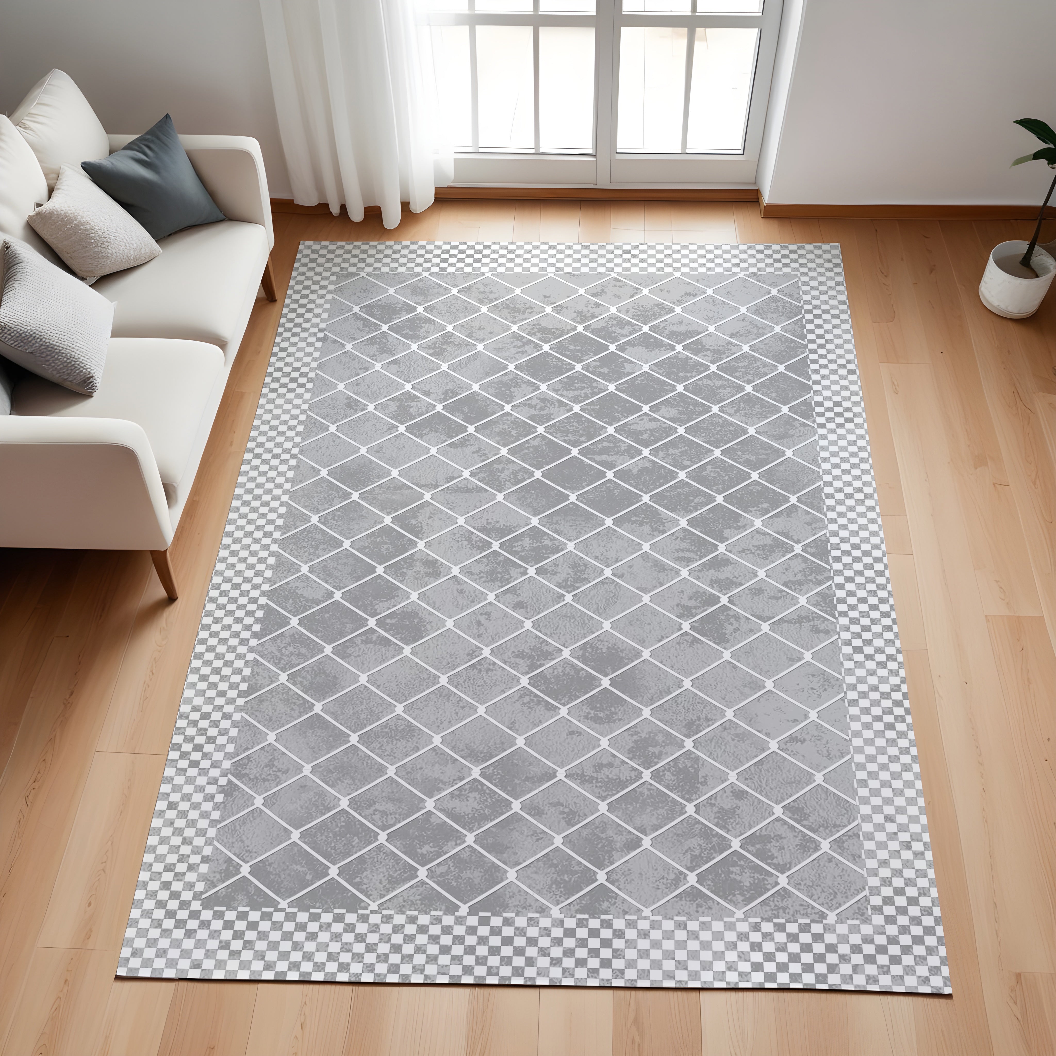 Evmila Gri Geometrik Desenli Modern Halı